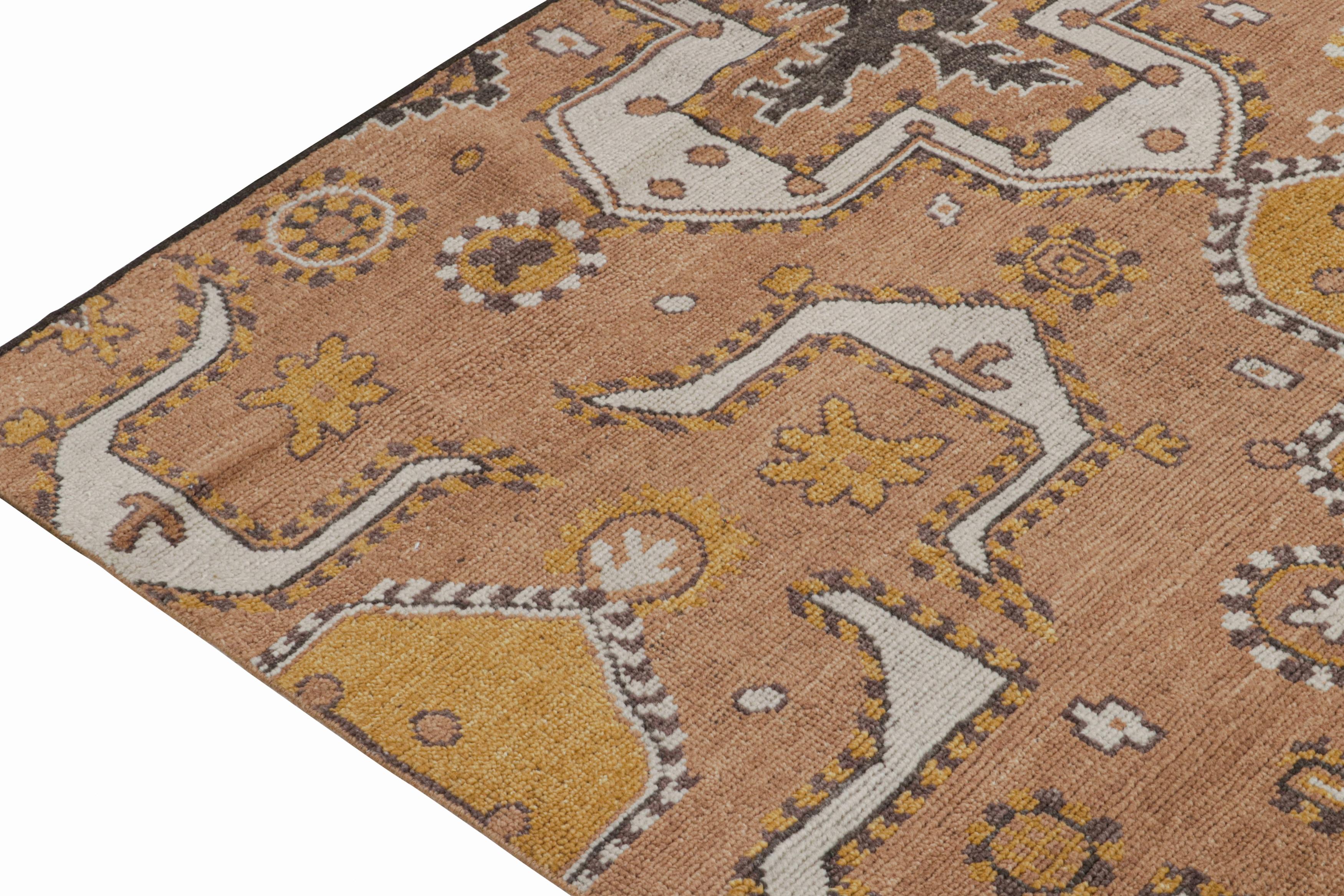 Contemporary Rug & Kilim’s Tribal inspired rug in Beige-Brown & Gold Geometric Patterns For Sale