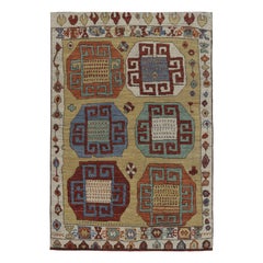 Rug & Kilim's Tribal Inspired Rug, Light Gold with Bold Ram’s Horn Medallions
