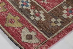 Rug & Kilim's Tribal Inspired Runner Rug, Red with Playful Tribal Geometry