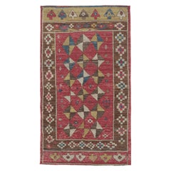 Rug & Kilim's Tribal Inspired Runner Rug, Red with Playful Tribal Geometry