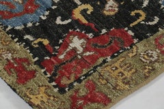 Rug & Kilim's Tribal Inspired Square Rug, Vibrant Pictorial Medallions on Black