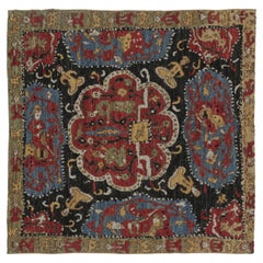 Rug & Kilim's Tribal Inspired Square Rug, Vibrant Pictorial Medallions on Black