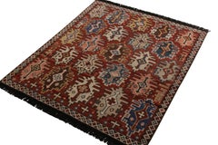 Rug & Kilim’s Tribal Kuba Style Rug in Red and Beige Brown Geometric Pattern