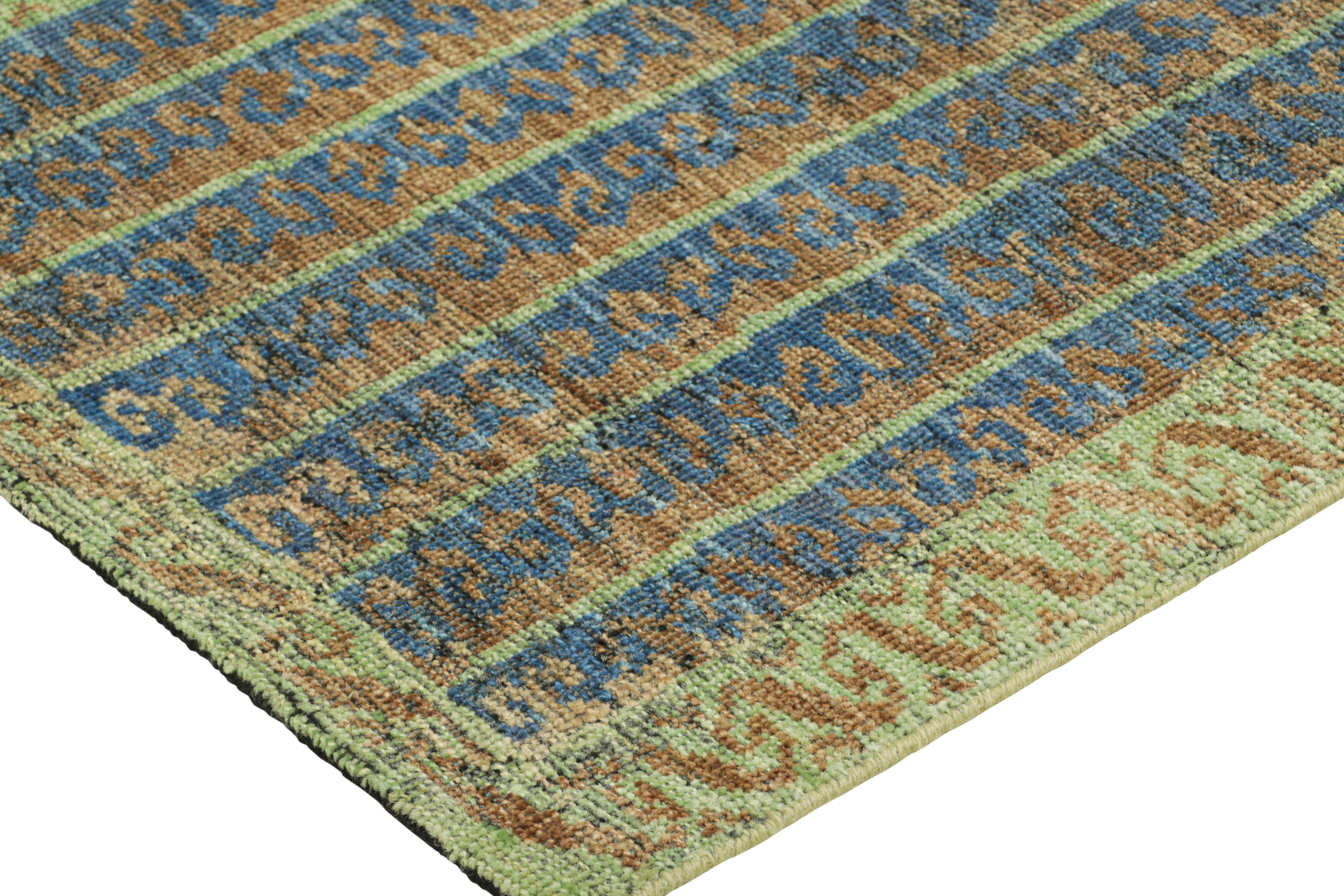 Modern Rug & Kilim’s Tribal Rug in Blue, Green, and Brown Geometric Patterns For Sale