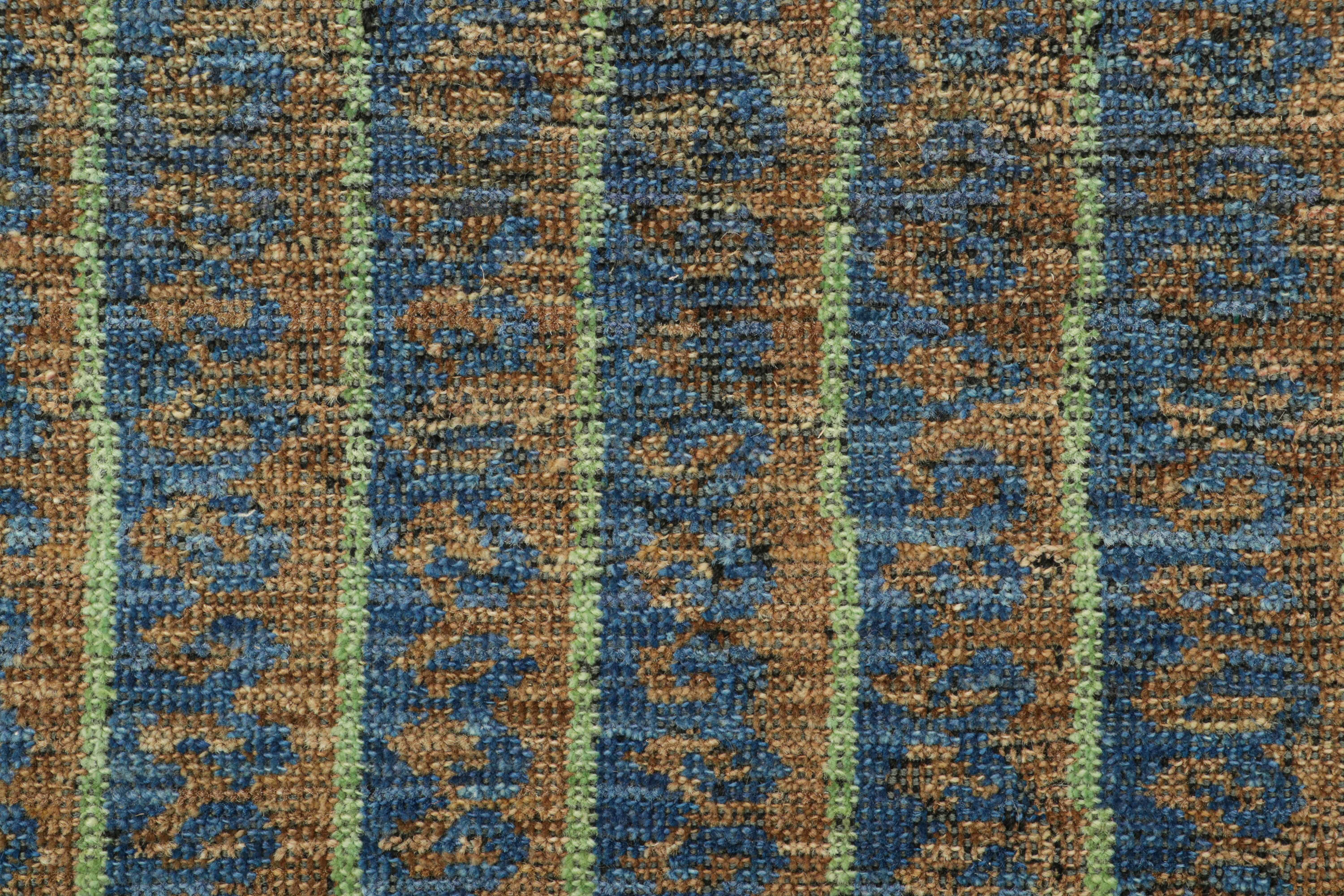 Rug & Kilim’s Tribal Rug in Blue, Green, and Brown Geometric Patterns In New Condition For Sale In Long Island City, NY