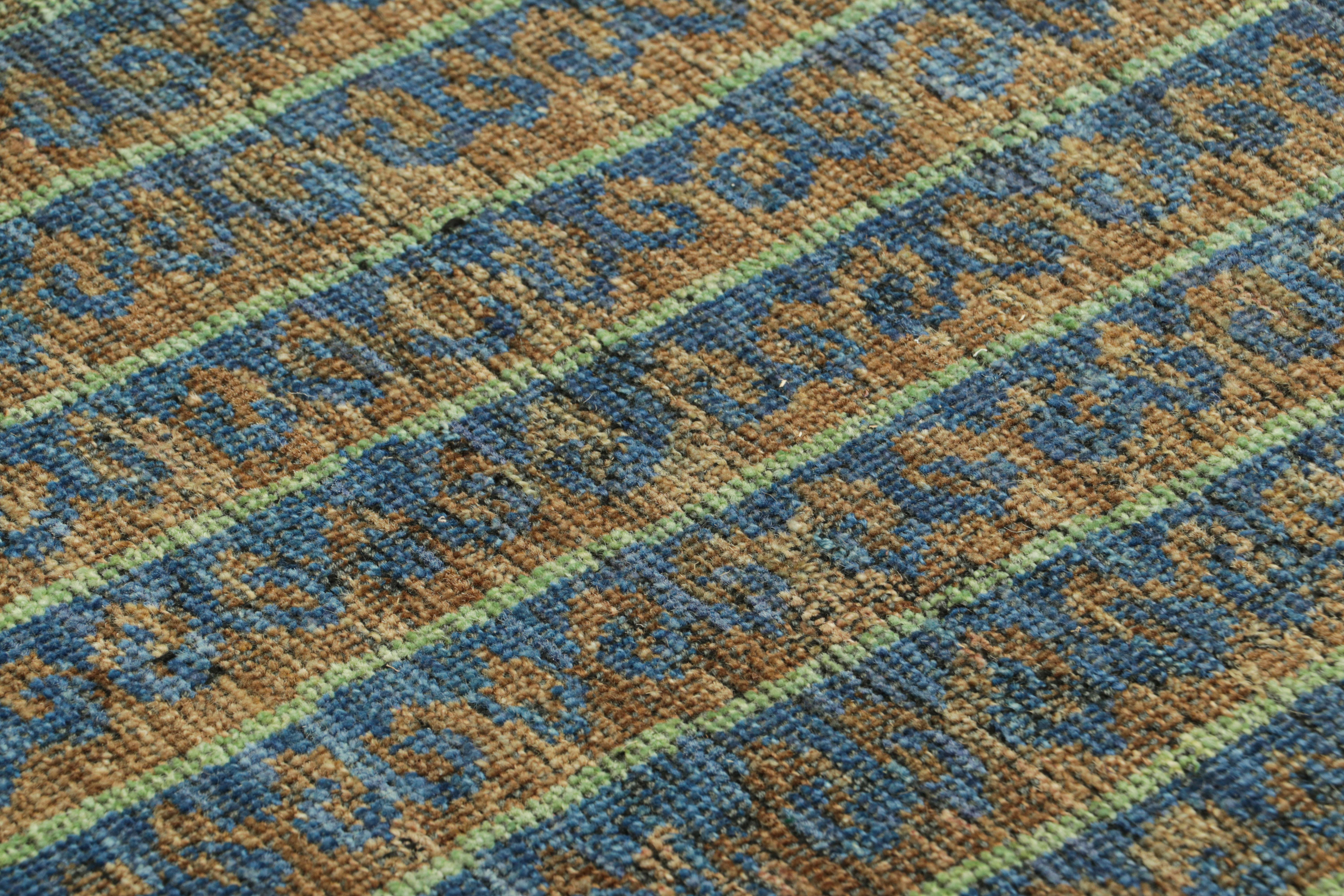 Contemporary Rug & Kilim’s Tribal Rug in Blue, Green, and Brown Geometric Patterns For Sale