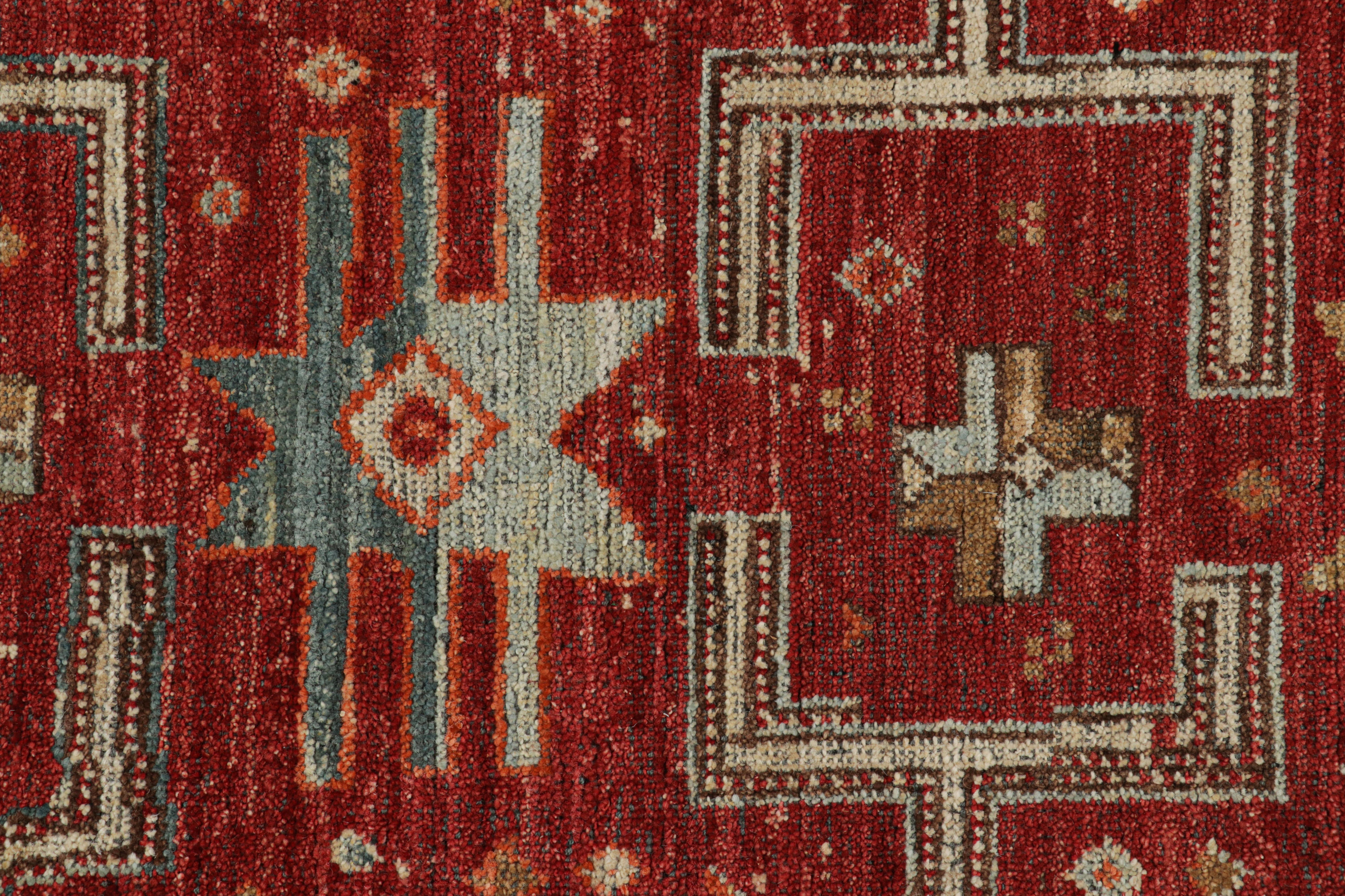 Indian Rug & Kilim’s Tribal Rug in Rich Red, with Colorful Geometric Patterns For Sale