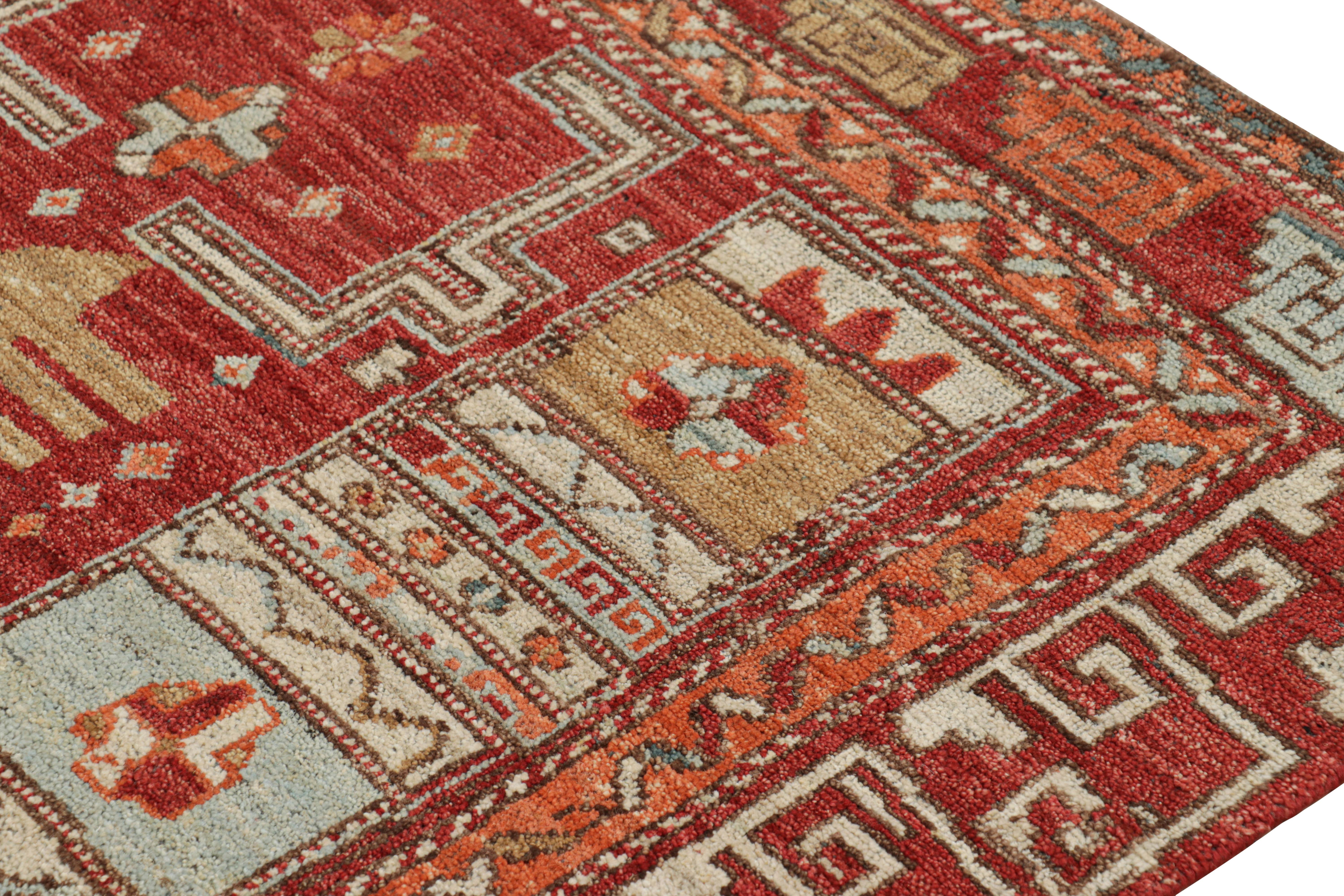 Contemporary Rug & Kilim’s Tribal Rug in Rich Red, with Colorful Geometric Patterns For Sale