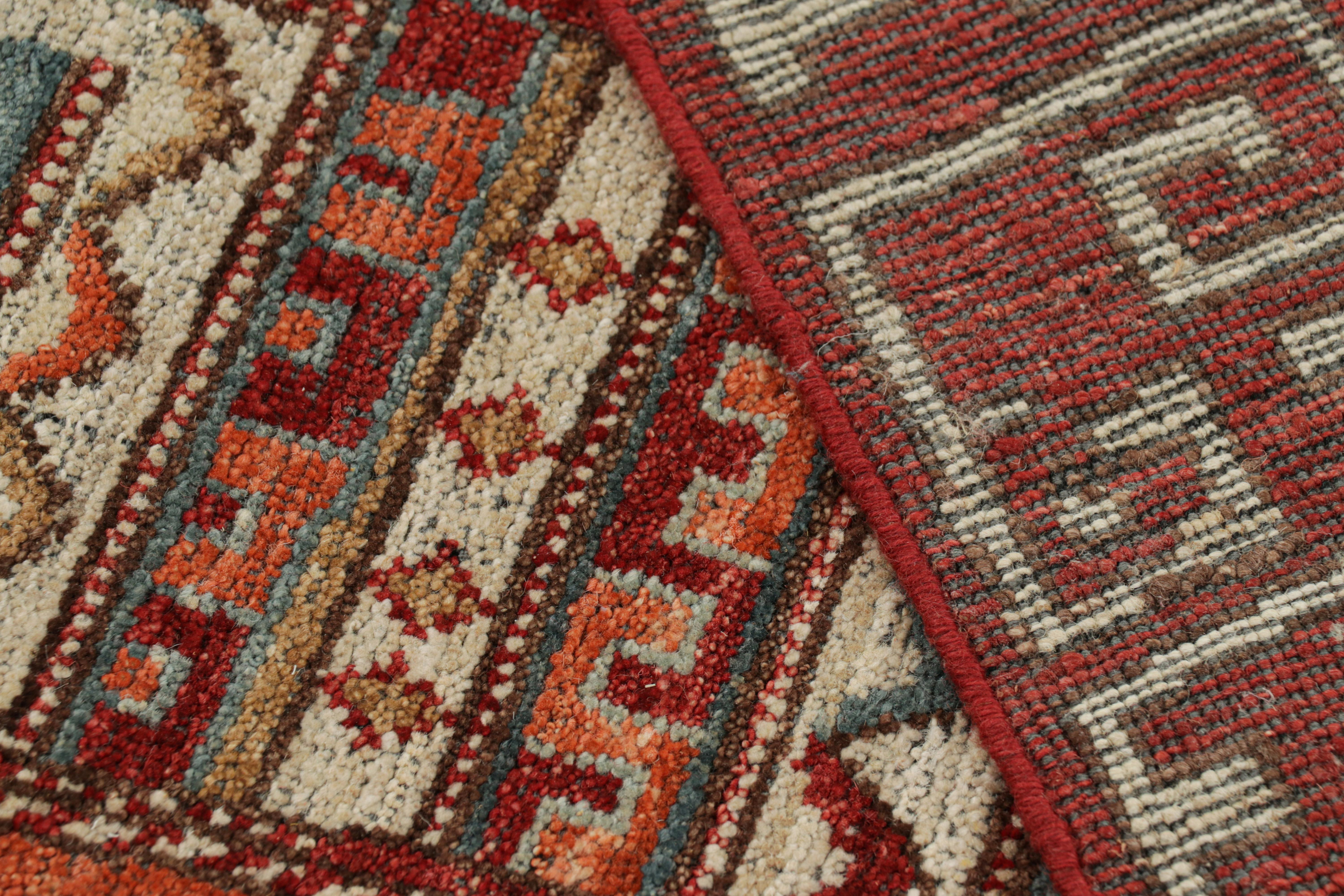 Wool Rug & Kilim’s Tribal Rug in Rich Red, with Colorful Geometric Patterns For Sale