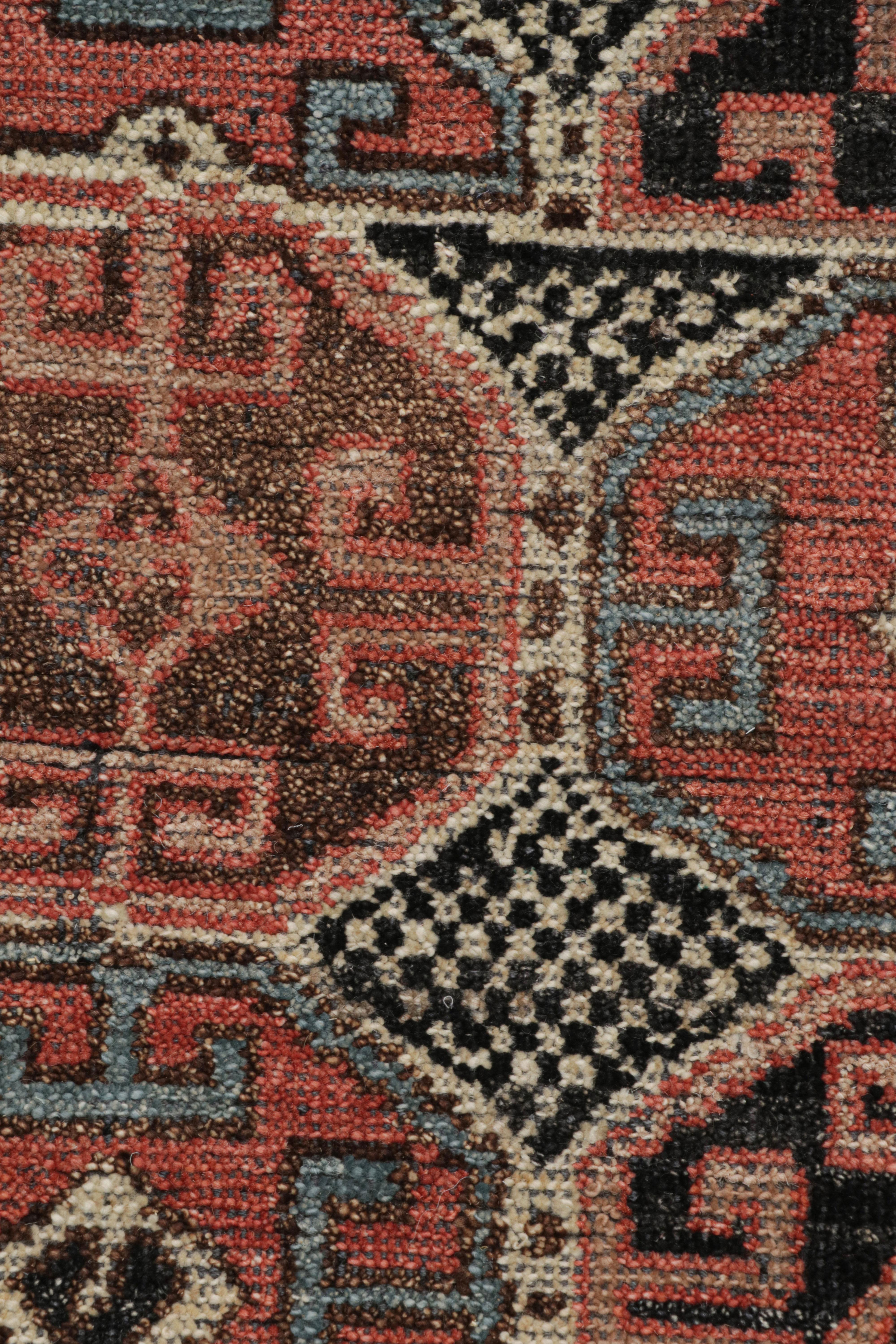 Indian Rug & Kilim’s Tribal Square Rug with Primitivist Geometric Pattern and Medallion For Sale