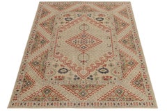 Rug & Kilim's Tribal Style Distressed Rug in Green and Red Geometric Pattern