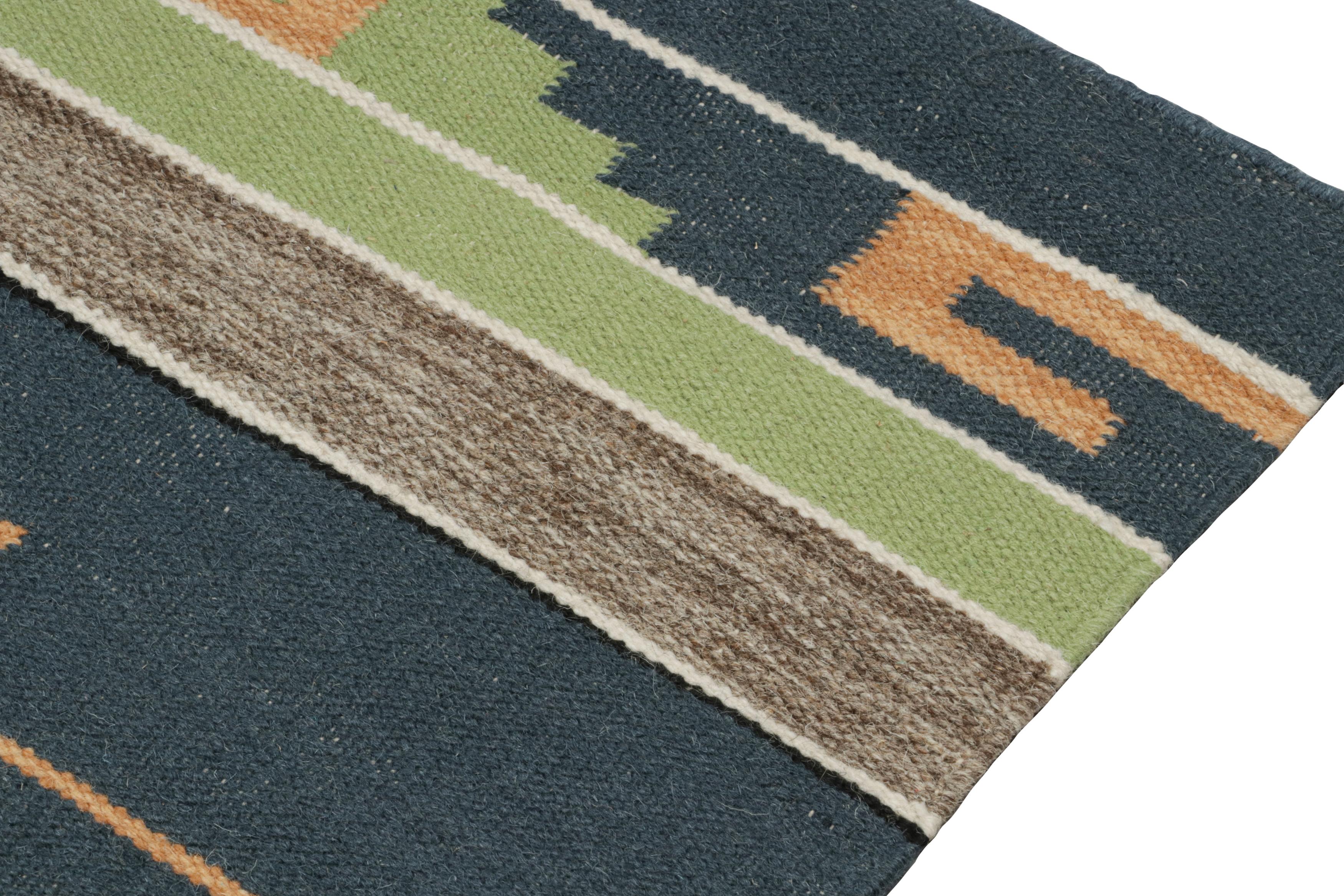 Hand-Woven Rug & Kilim’s Tribal style Kilim in Blue, Gold, Green Patterns For Sale