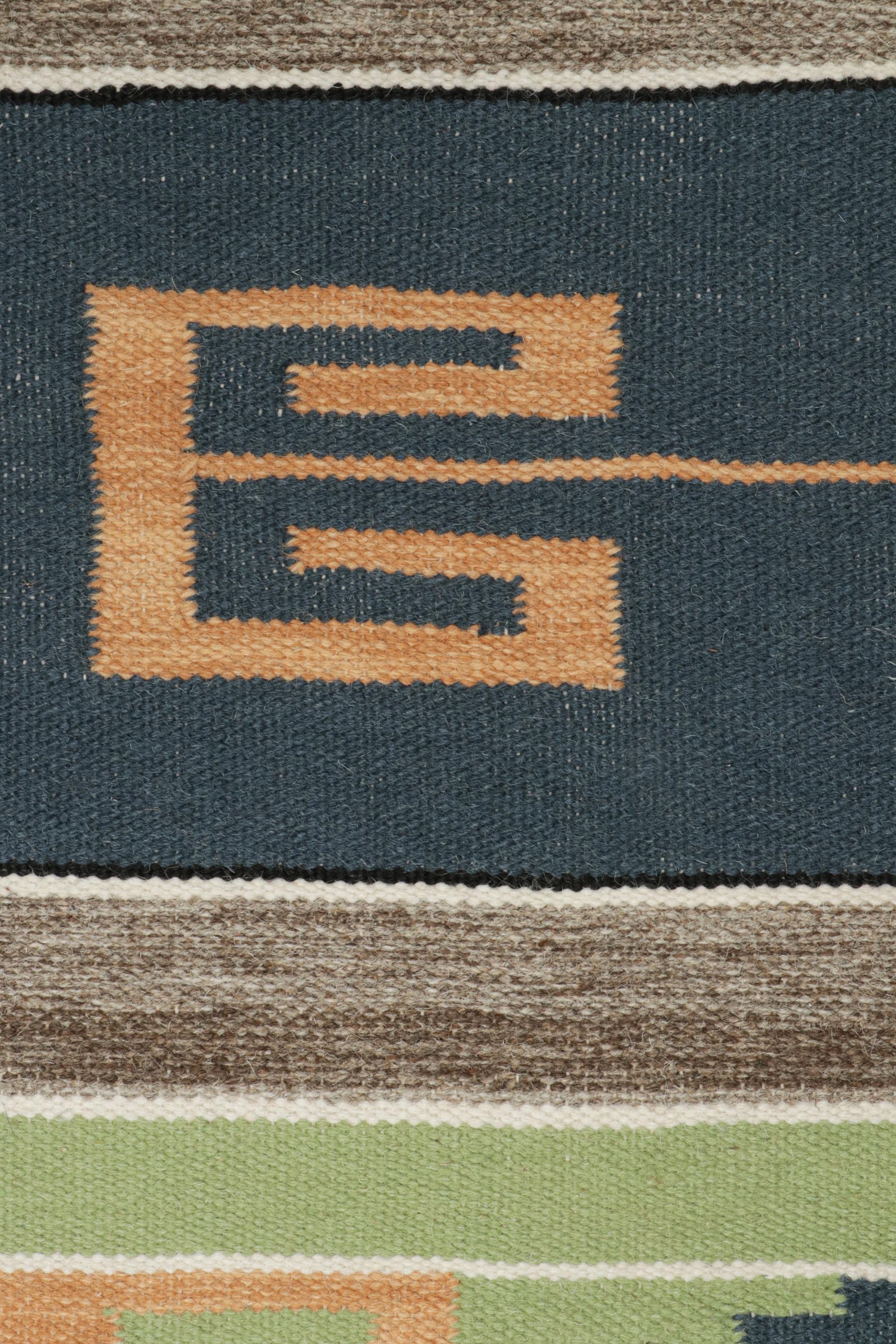 Rug & Kilim’s Tribal style Kilim in Blue, Gold, Green Patterns In New Condition For Sale In Long Island City, NY