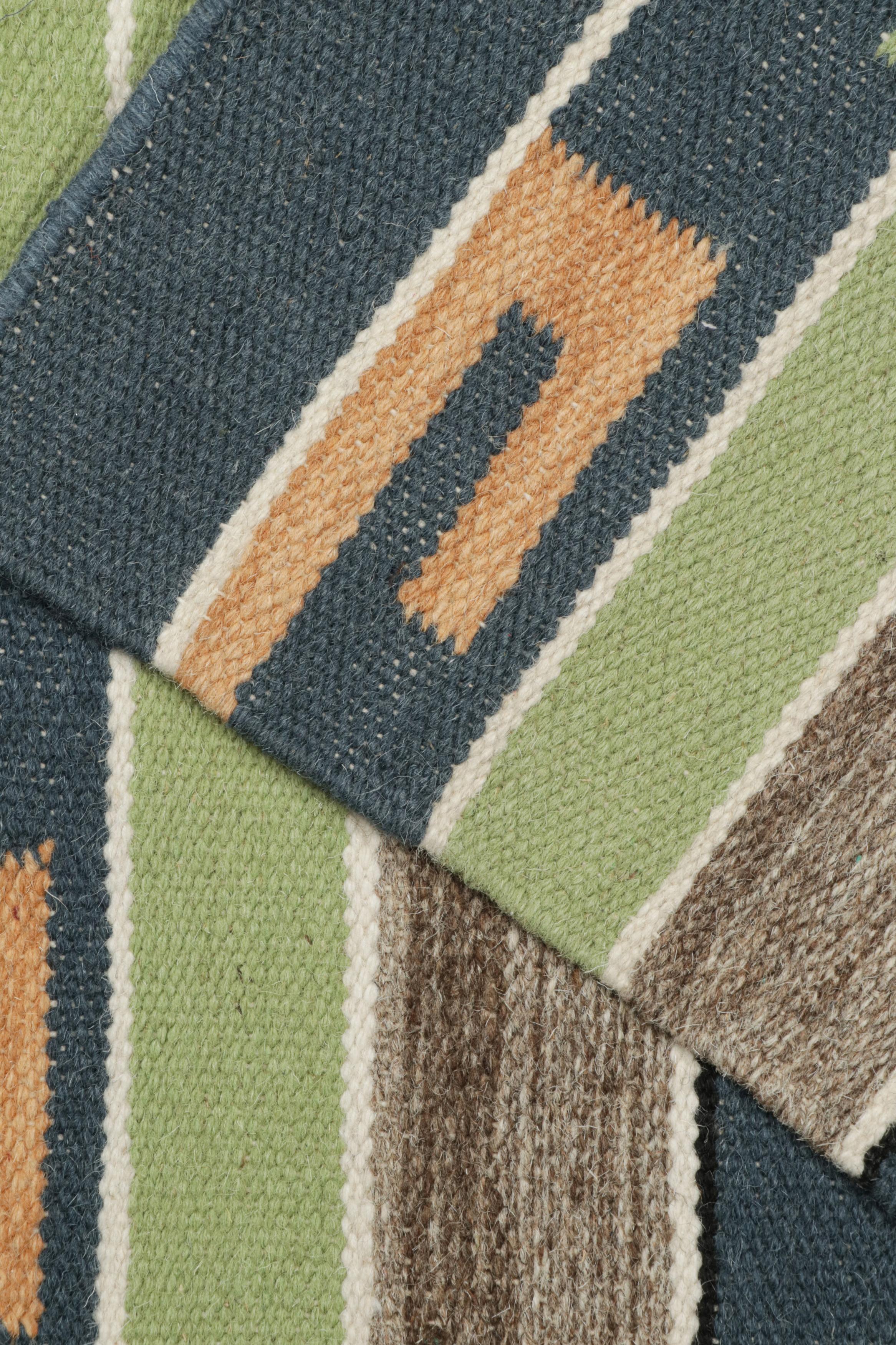 XXIe siècle et contemporain Rug & Kilim's Tribal style Kilim in Blue, Gold, Green Patterns (en anglais) en vente