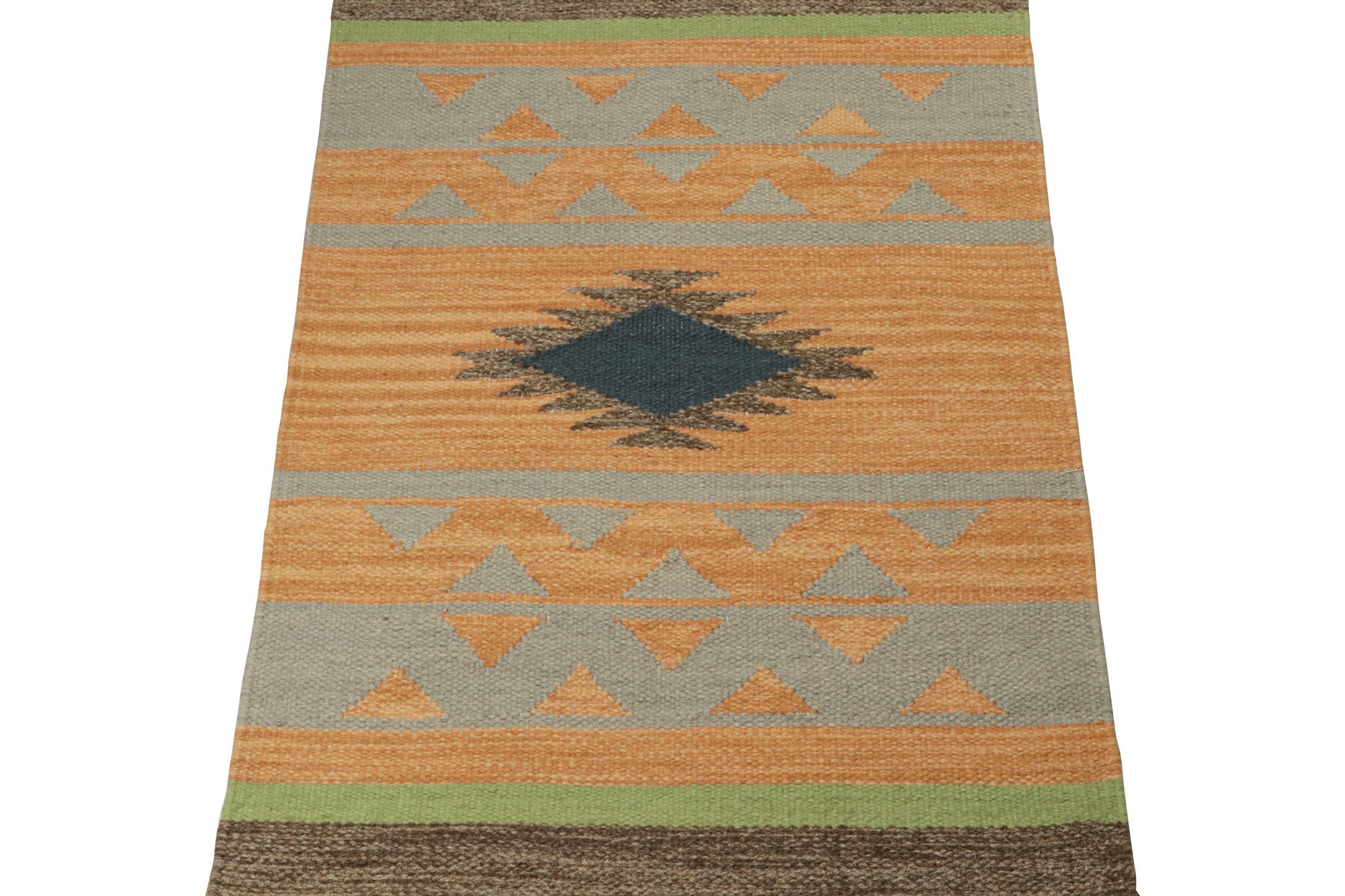 Modern Rug & Kilim’s Tribal style Kilim in Gold with Grey & Black Patterns For Sale