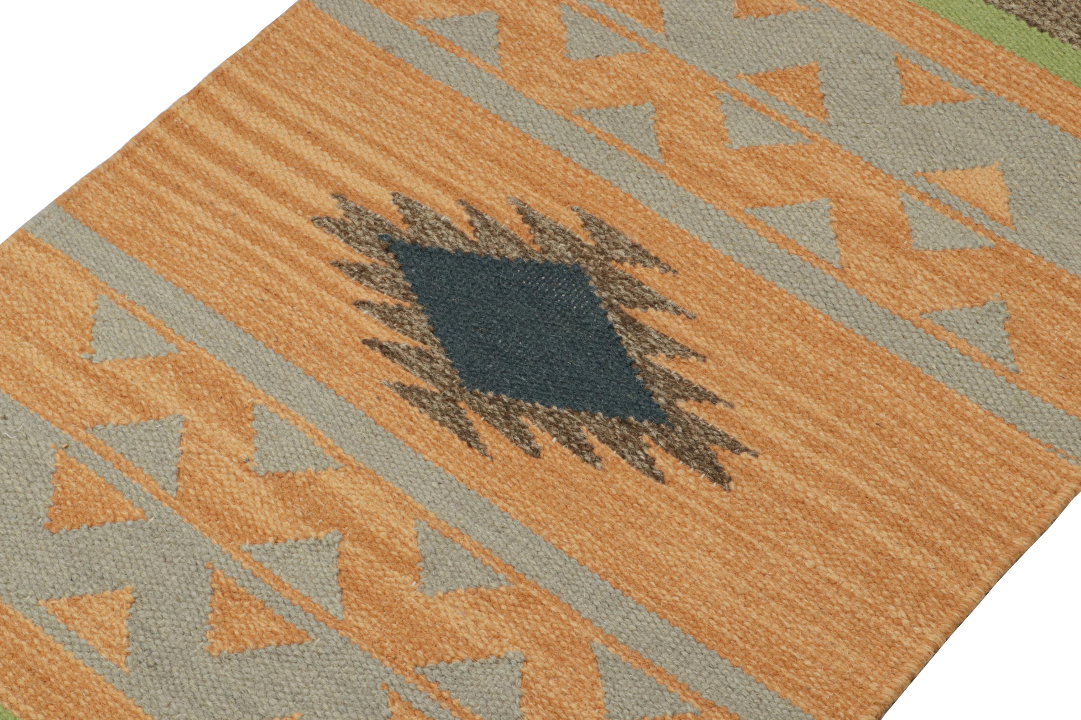 Indian Rug & Kilim’s Tribal style Kilim in Gold with Grey & Black Patterns For Sale