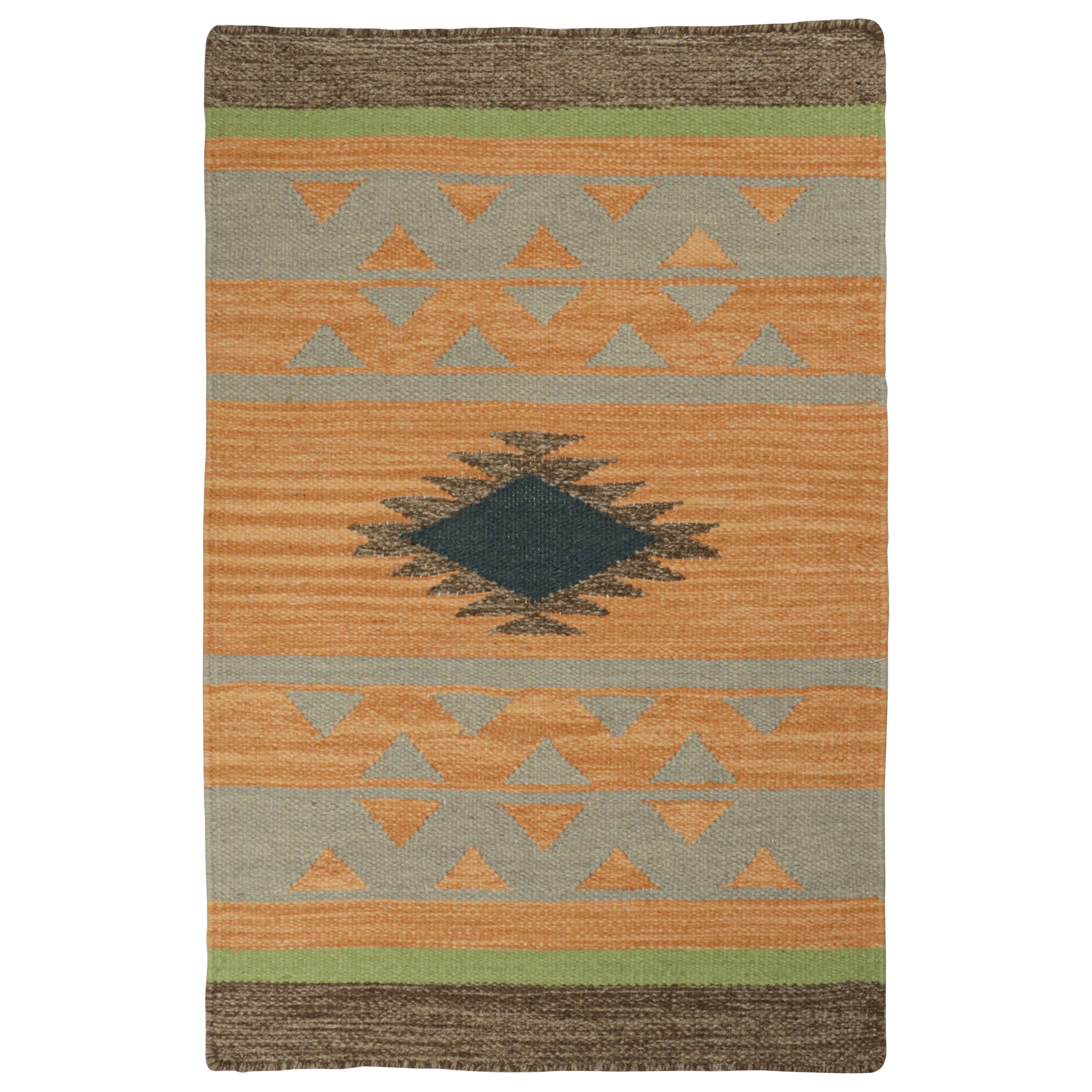 Rug & Kilim’s Tribal style Kilim in Gold with Grey & Black Patterns For Sale