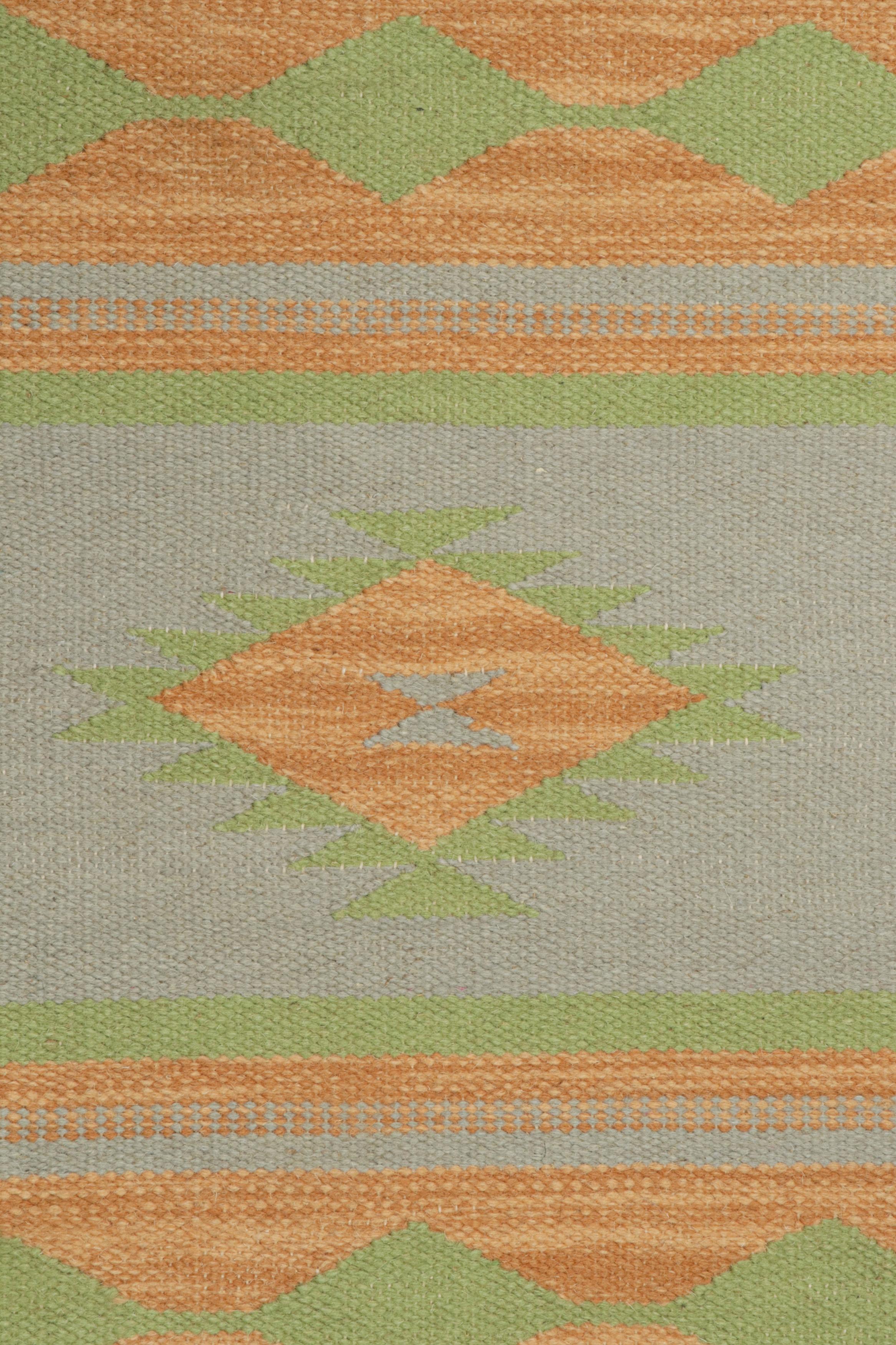 Hand-Woven Rug & Kilim’s Tribal style Kilim in Grey with Gold & Green Patterns For Sale