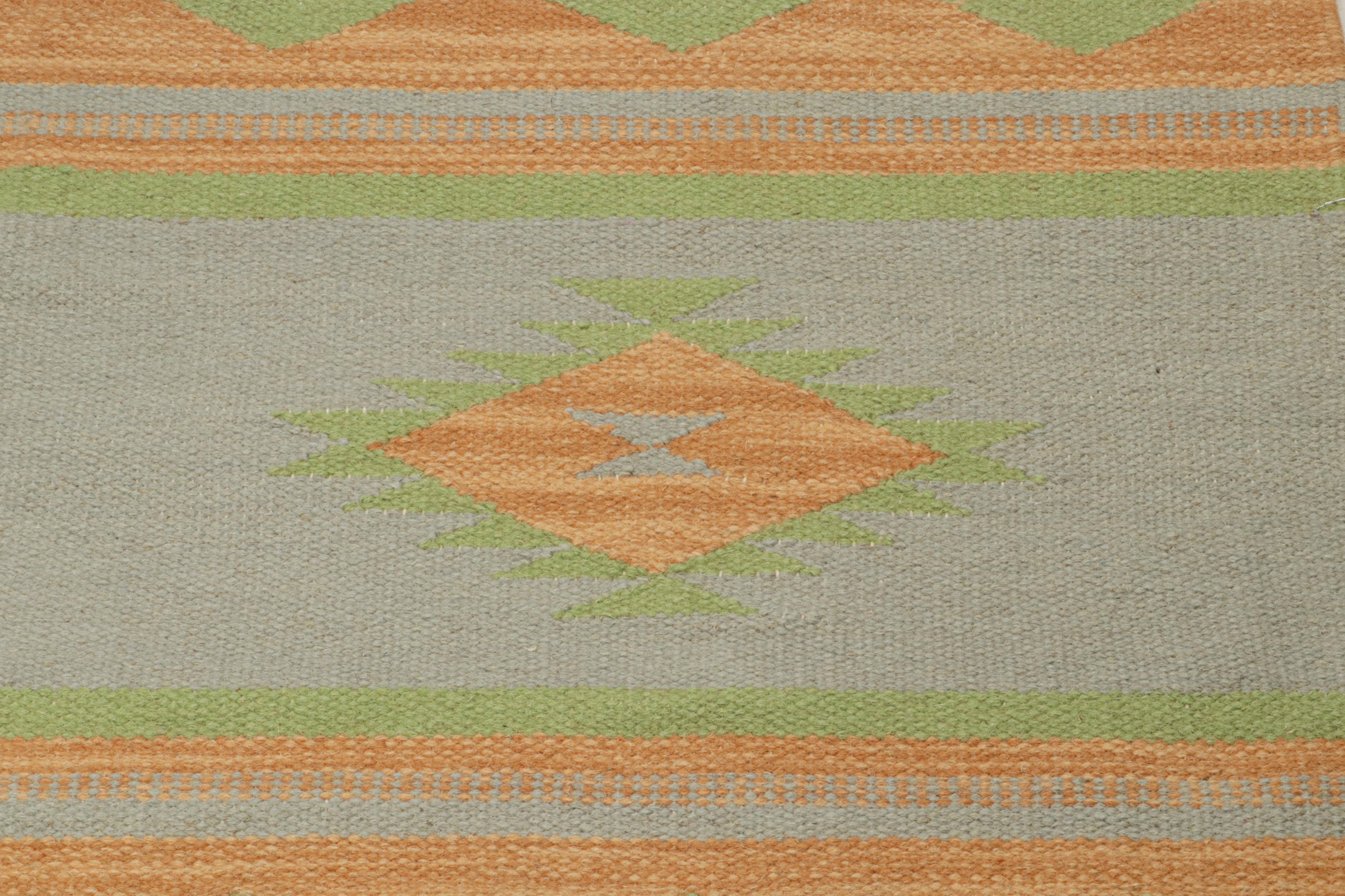Rug & Kilim’s Tribal style Kilim in Grey with Gold & Green Patterns In New Condition For Sale In Long Island City, NY