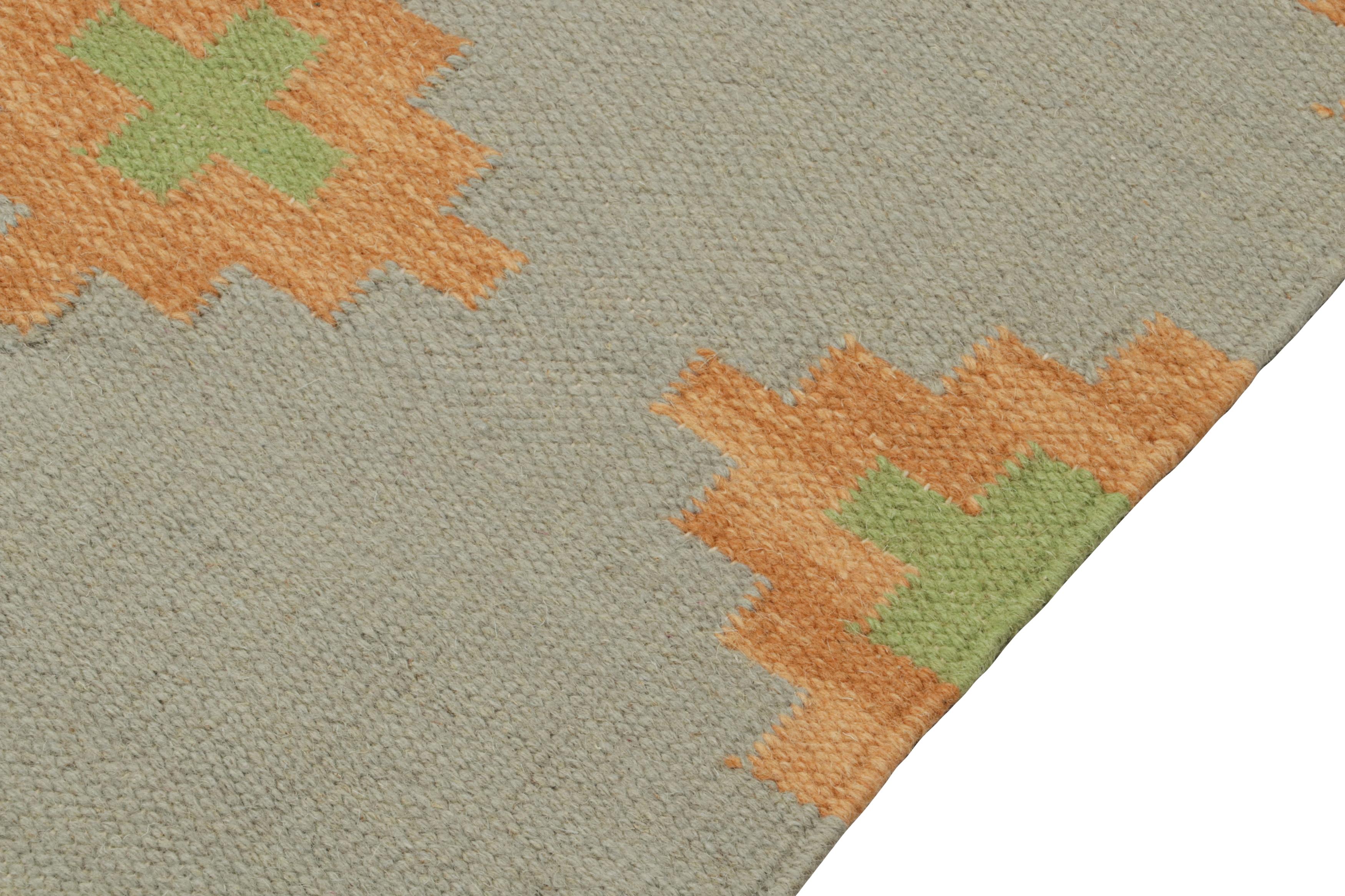 Contemporary Rug & Kilim’s Tribal style Kilim in Grey with Gold & Green Patterns For Sale