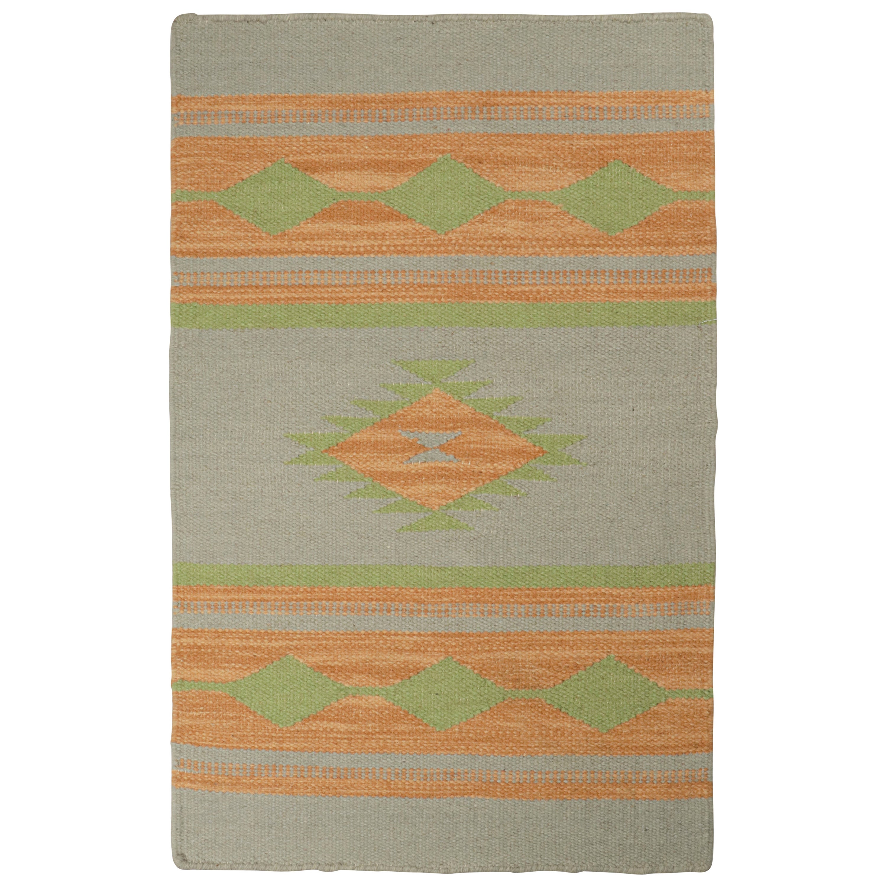 Kilim de estilo tribal de Rug & Kilim en gris con motivos dorados y verdes
