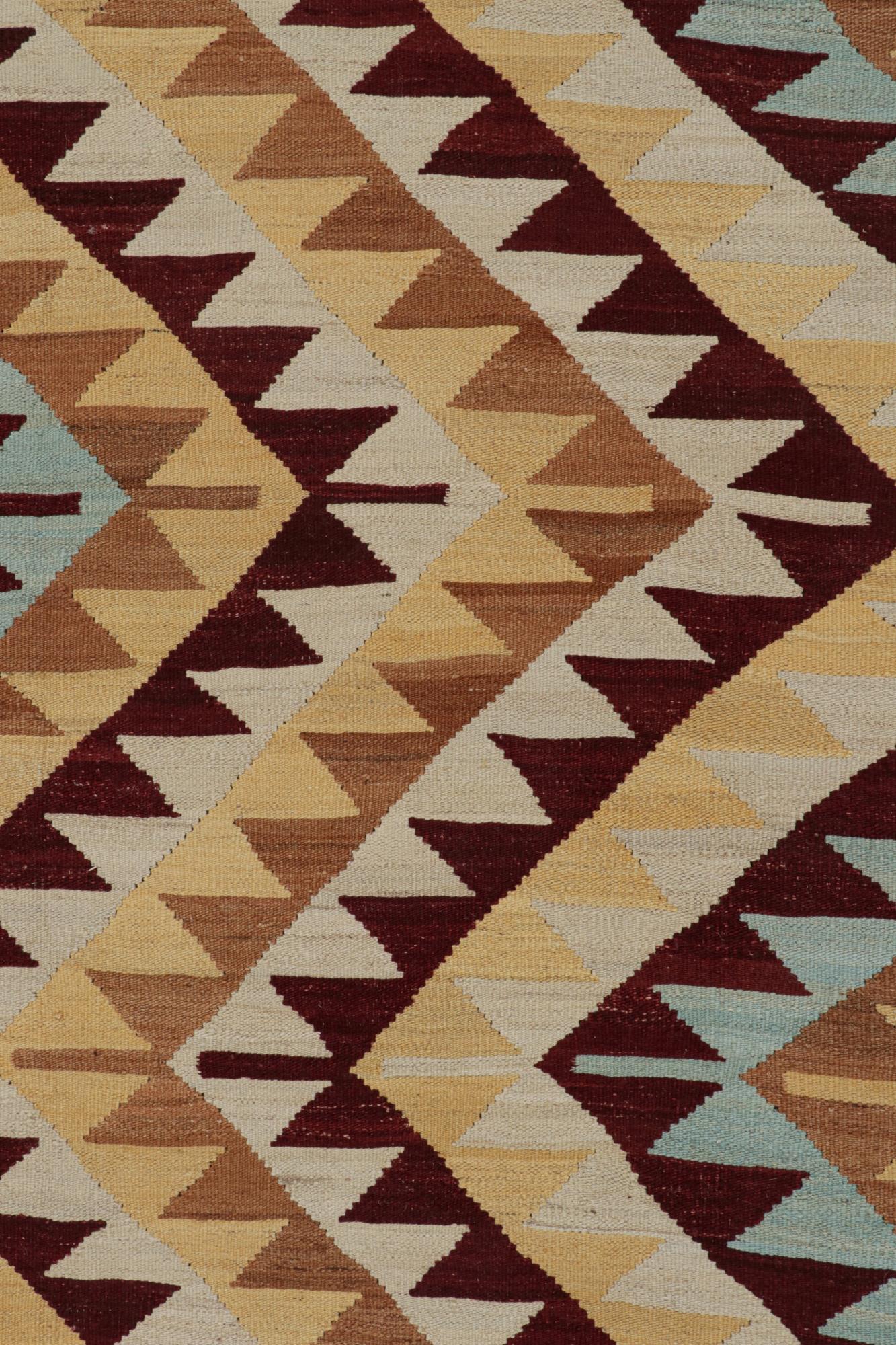 Rug & Kilim’s Tribal Style Kilim in Red, Blue and Beige-Brown Geometric Patterns Persa en venta