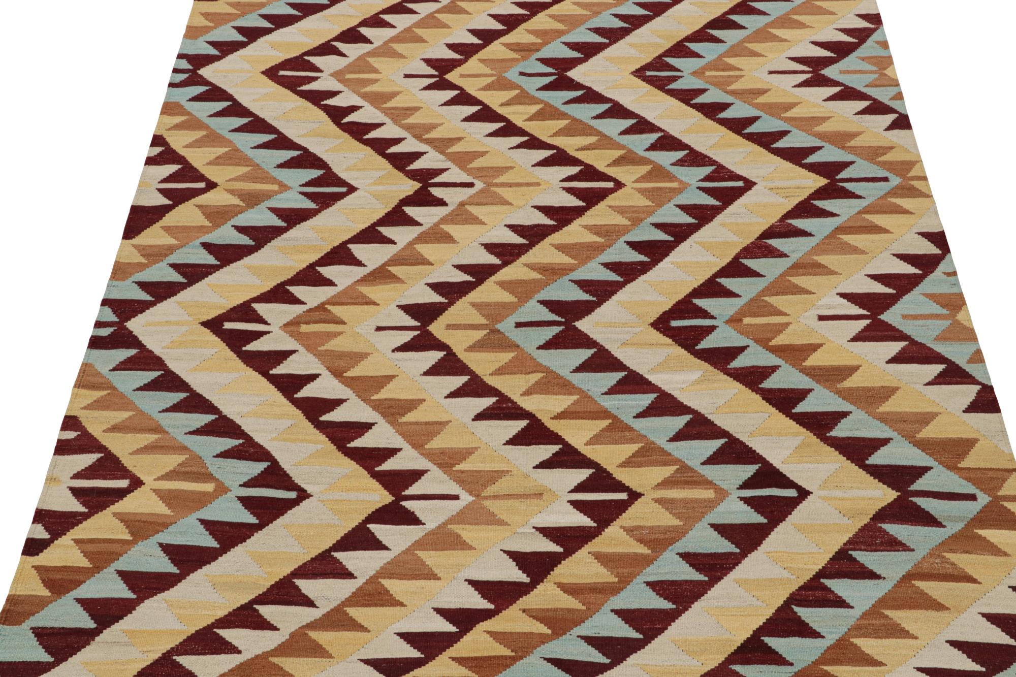 Rug & Kilim’s Tribal Style Kilim in Red, Blue and Beige-Brown Geometric Patterns In New Condition For Sale In Long Island City, NY