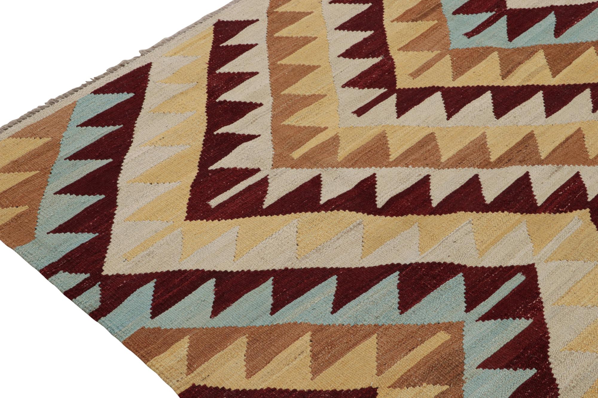 Contemporary Rug & Kilim’s Tribal Style Kilim in Red, Blue and Beige-Brown Geometric Patterns For Sale