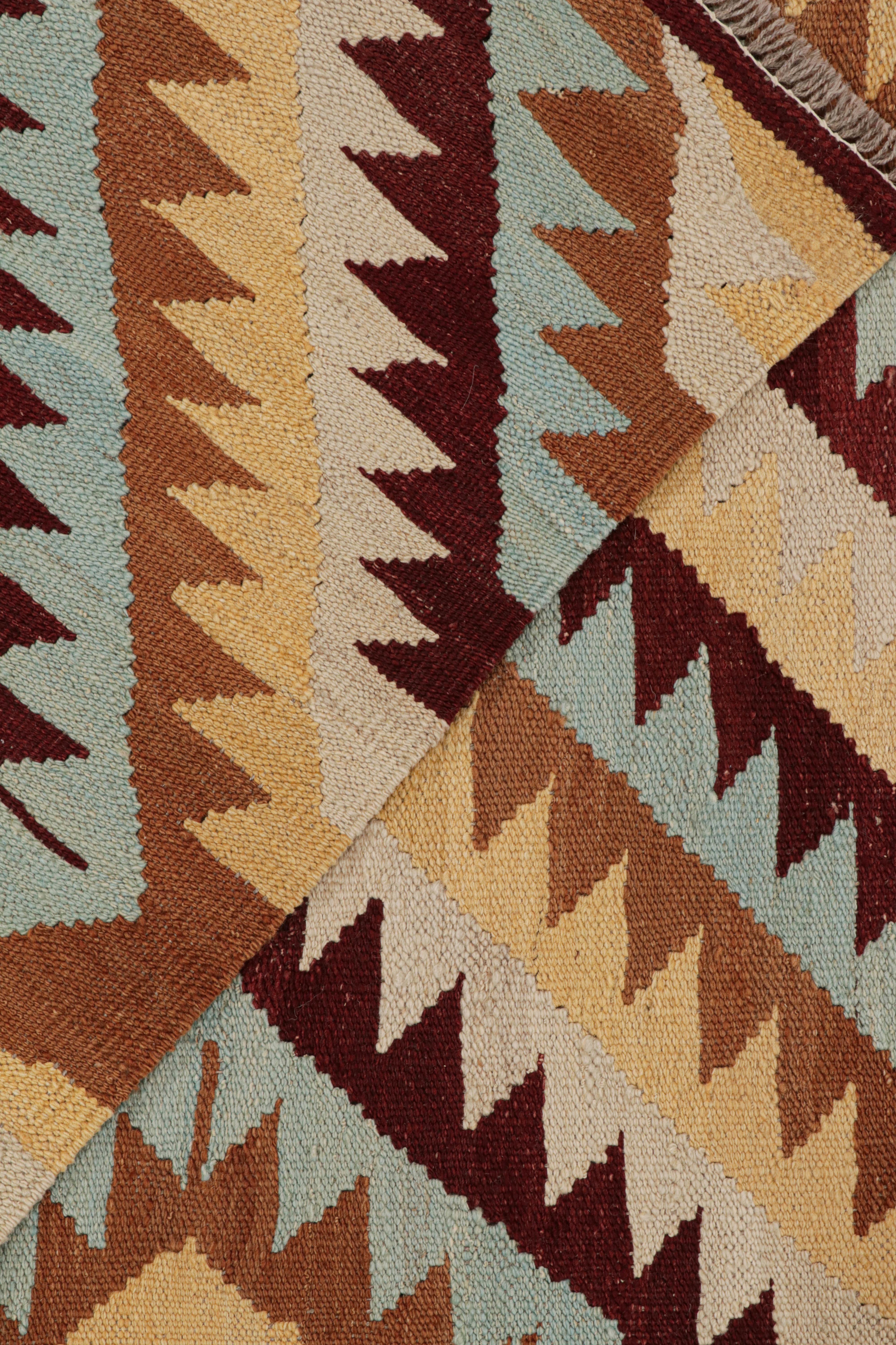 Wool Rug & Kilim’s Tribal Style Kilim in Red, Blue and Beige-Brown Geometric Patterns For Sale
