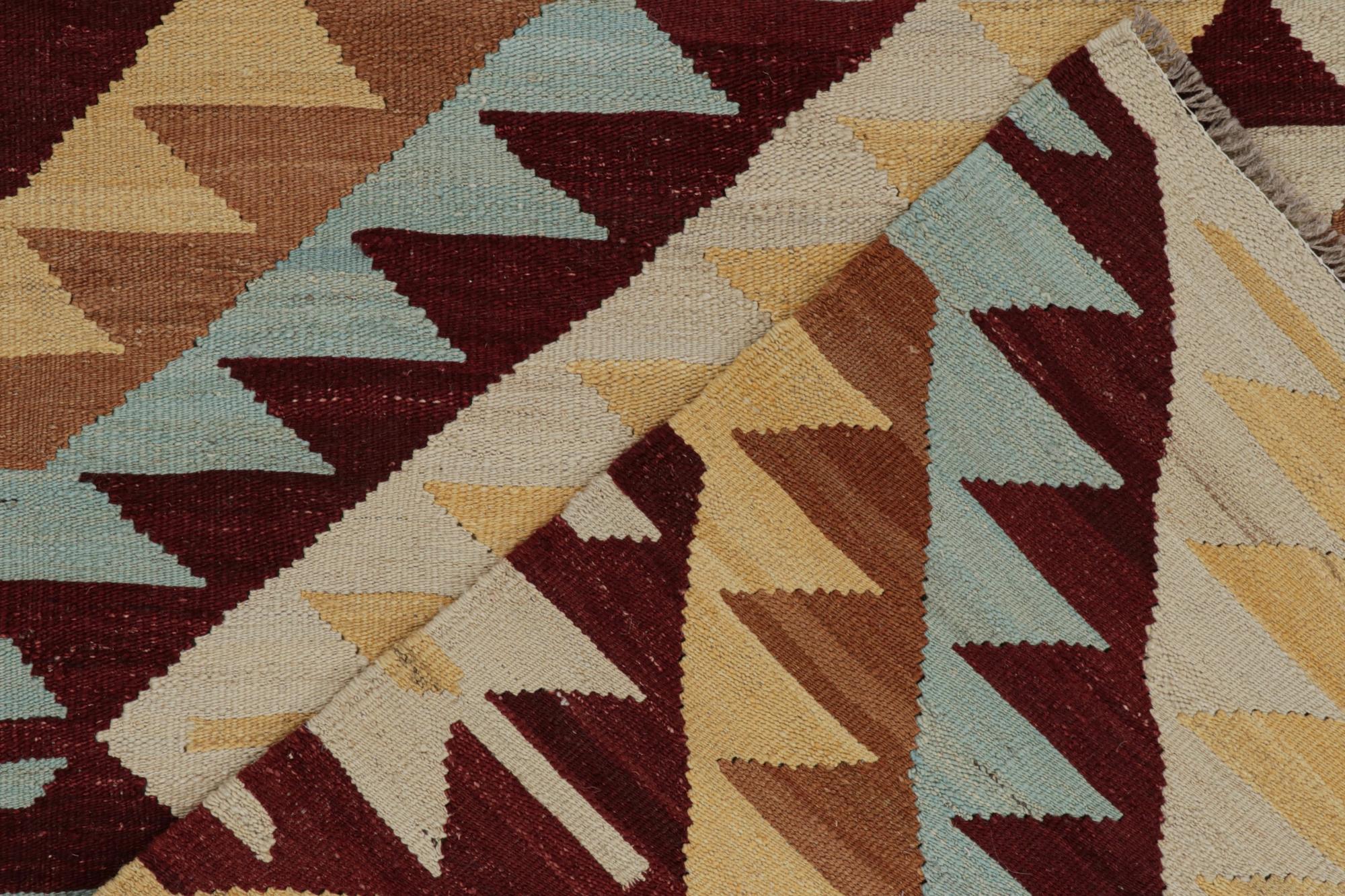 Wool Rug & Kilim’s Tribal Style Kilim in Red, Blue and Beige-Brown Geometric Patterns For Sale