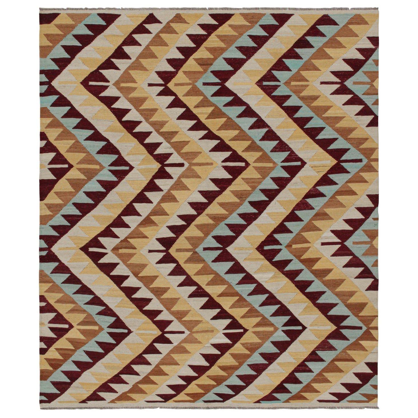 Rug & Kilim’s Tribal Style Kilim in Red, Blue and Beige-Brown Geometric Patterns For Sale