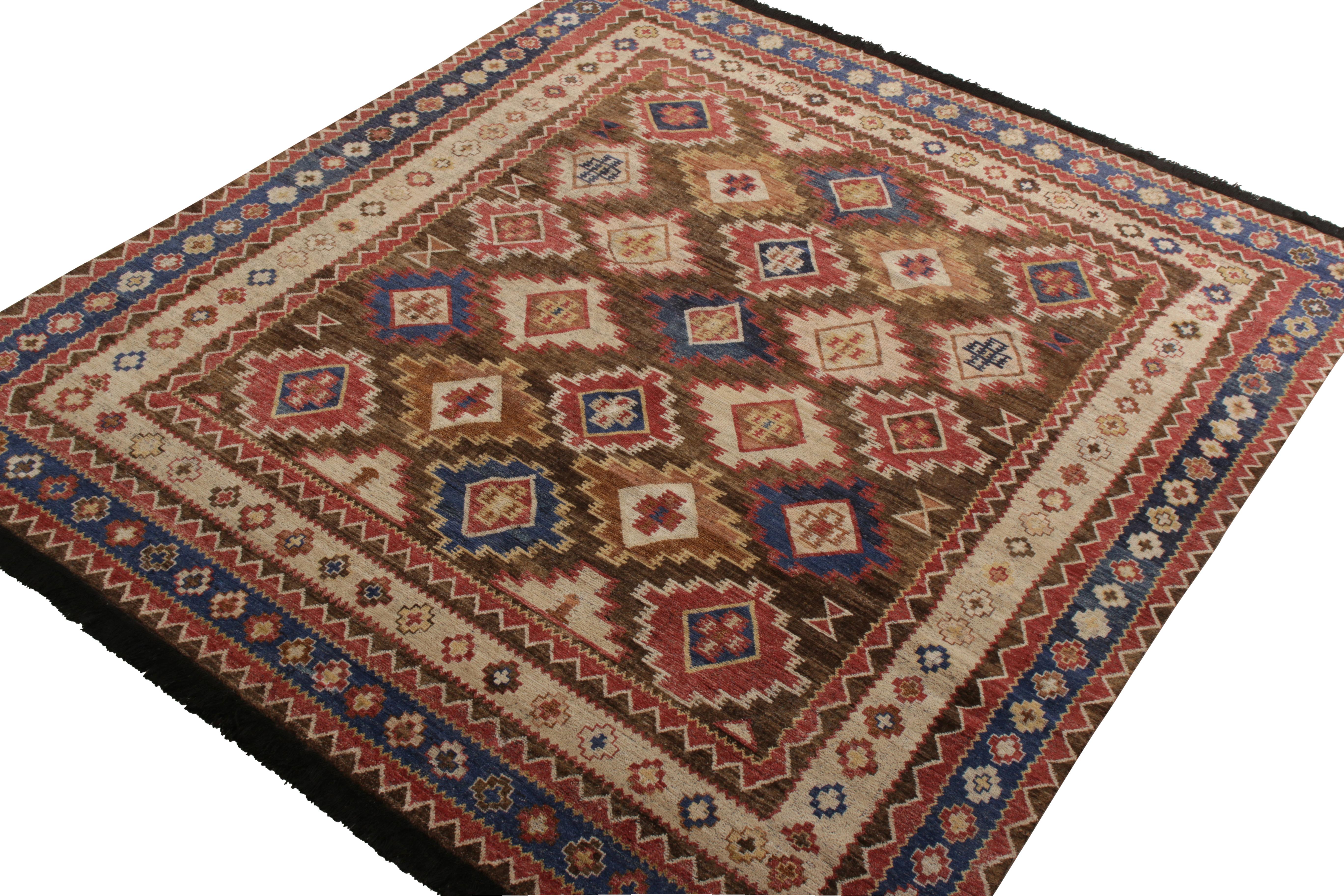 Indian Rug & Kilim’s Tribal Style Rug in Beige All Over Geometric Pattern For Sale