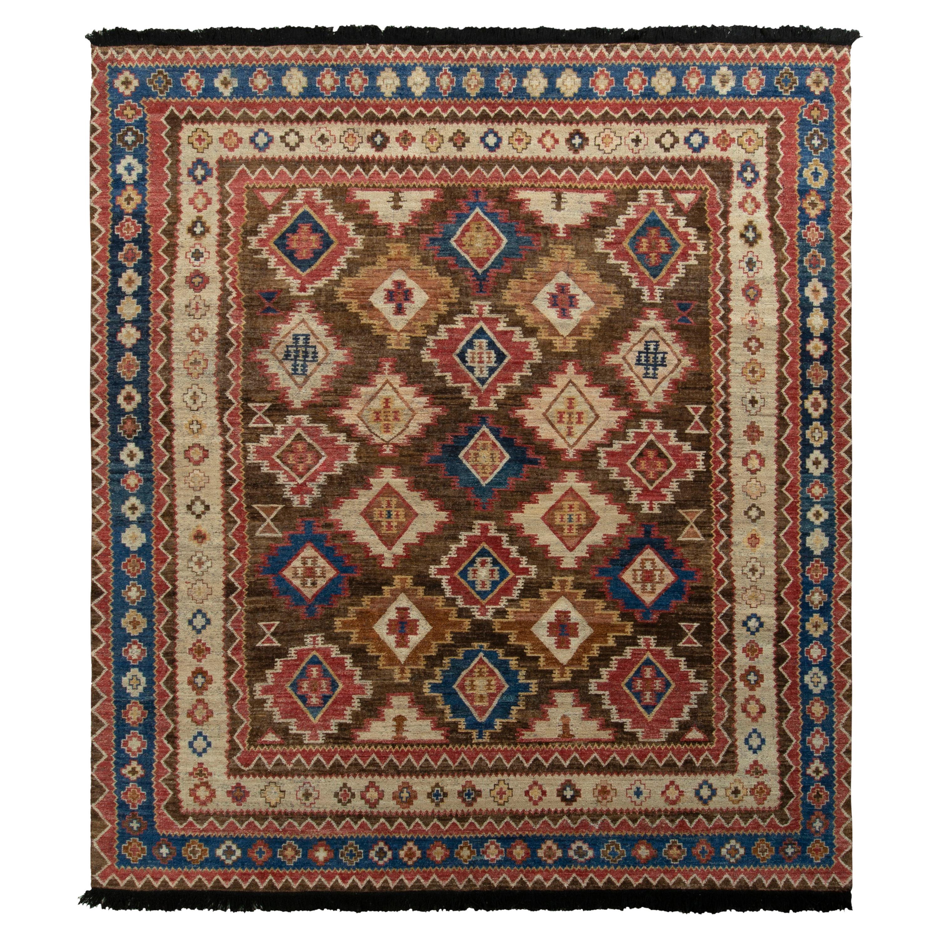 Rug & Kilim’s Tribal Style Rug in Beige All Over Geometric Pattern