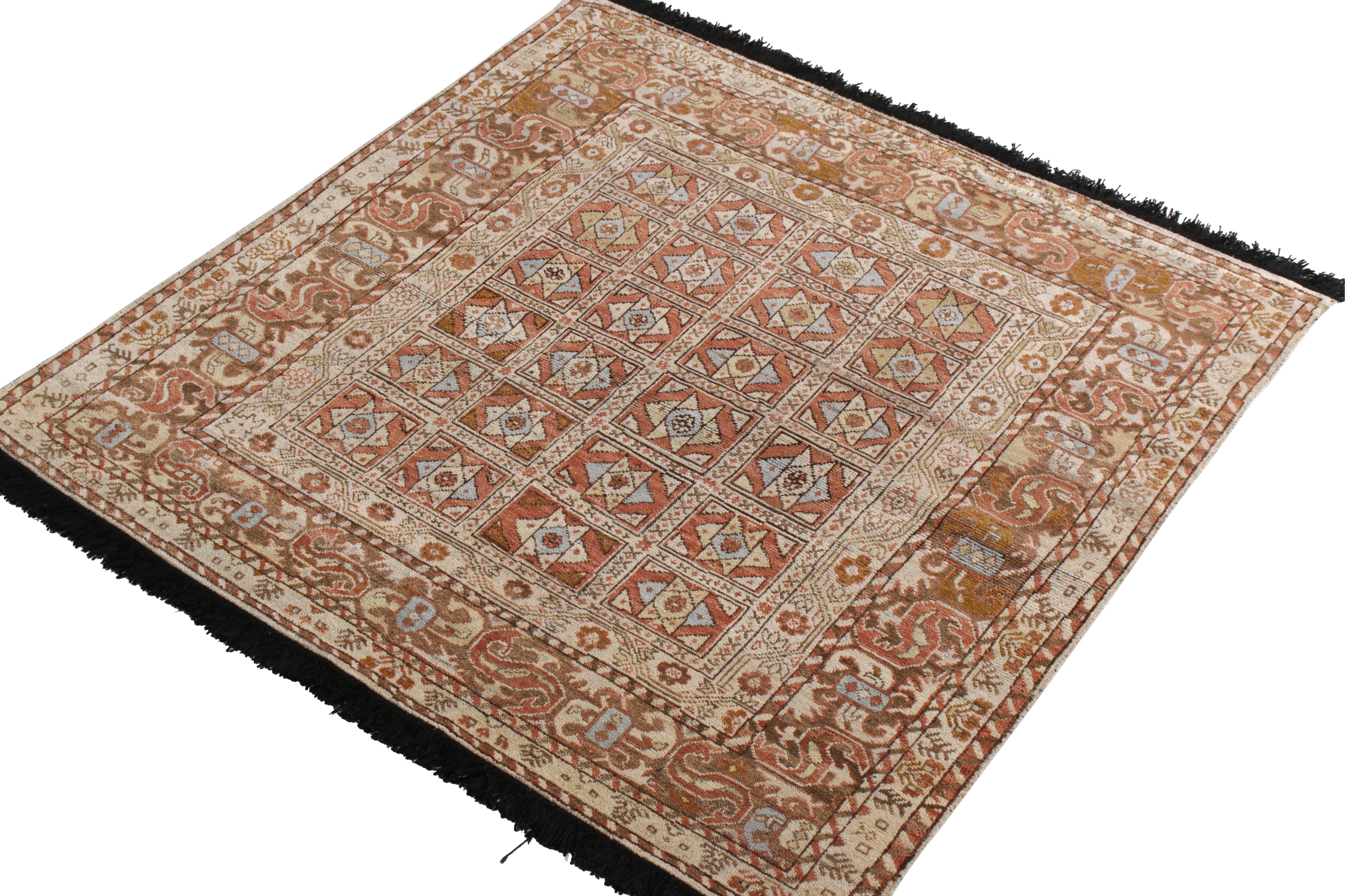 Indian Rug & Kilim’s Tribal Style Rug in Beige-Brown All Over Geometric Pattern For Sale