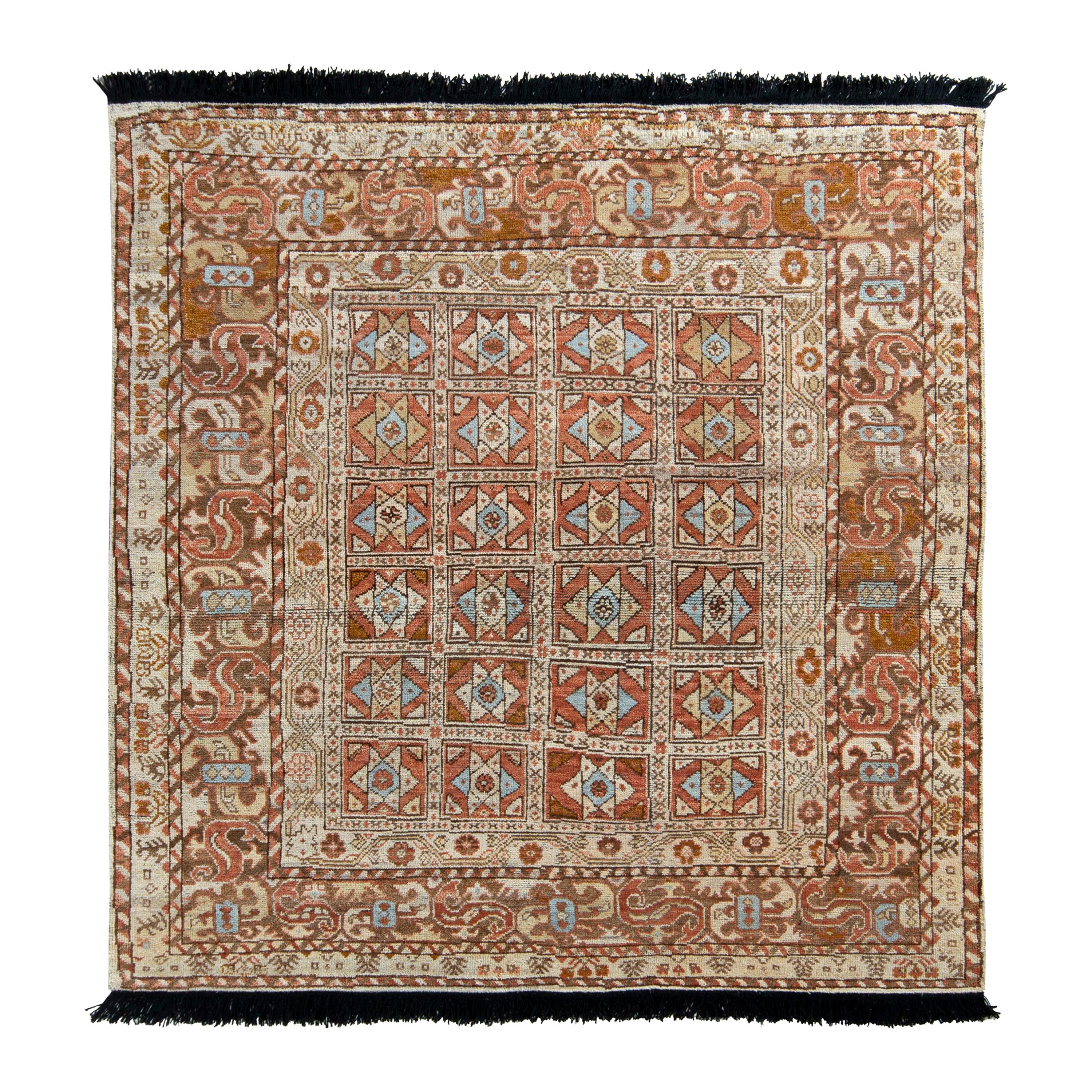 Rug & Kilim’s Tribal Style Rug in Beige-Brown All Over Geometric Pattern For Sale