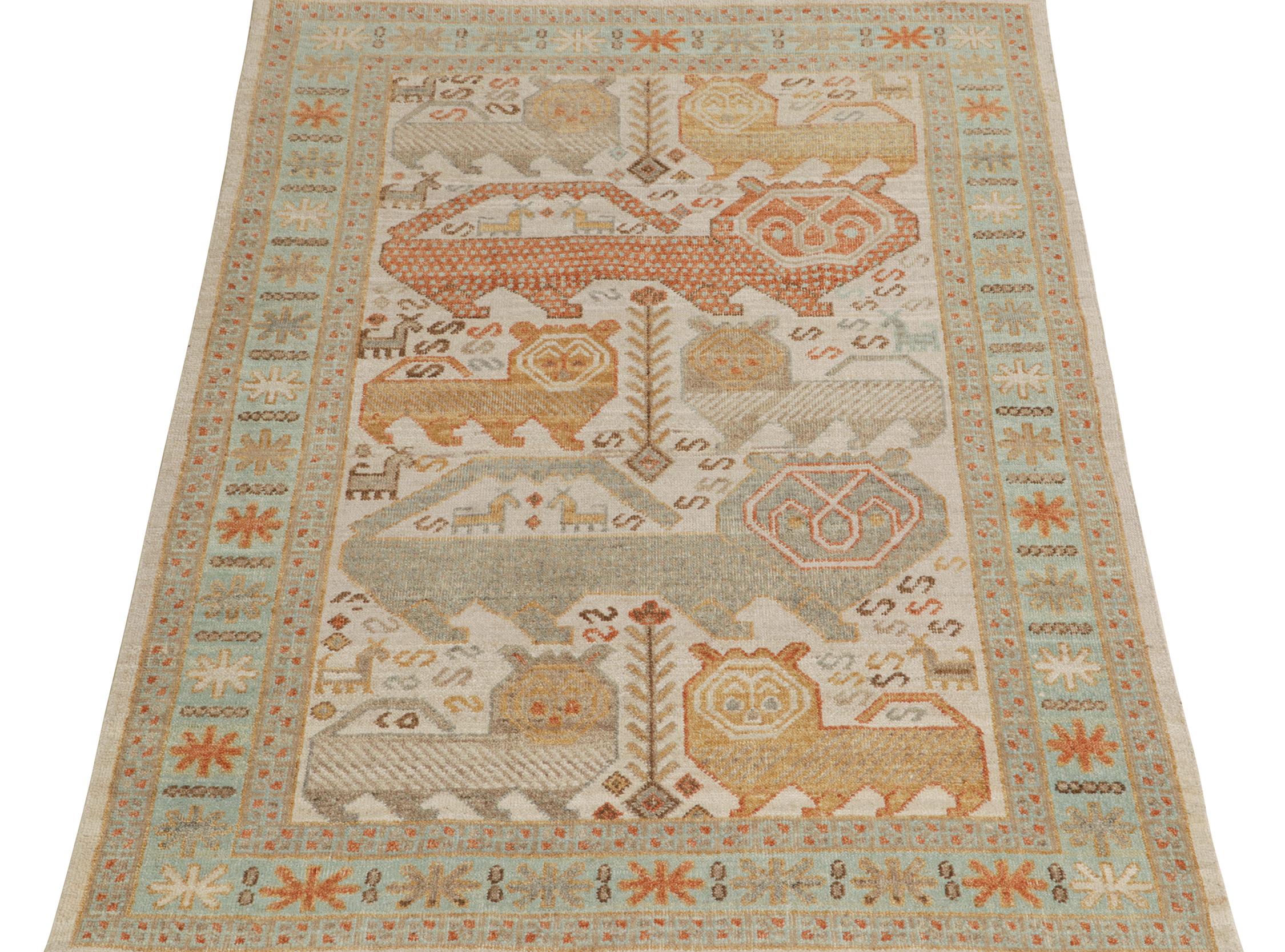 Tribale Rug & Kilim: Tappeto in stile tribale in beige-marrone, blu e rosso. in vendita