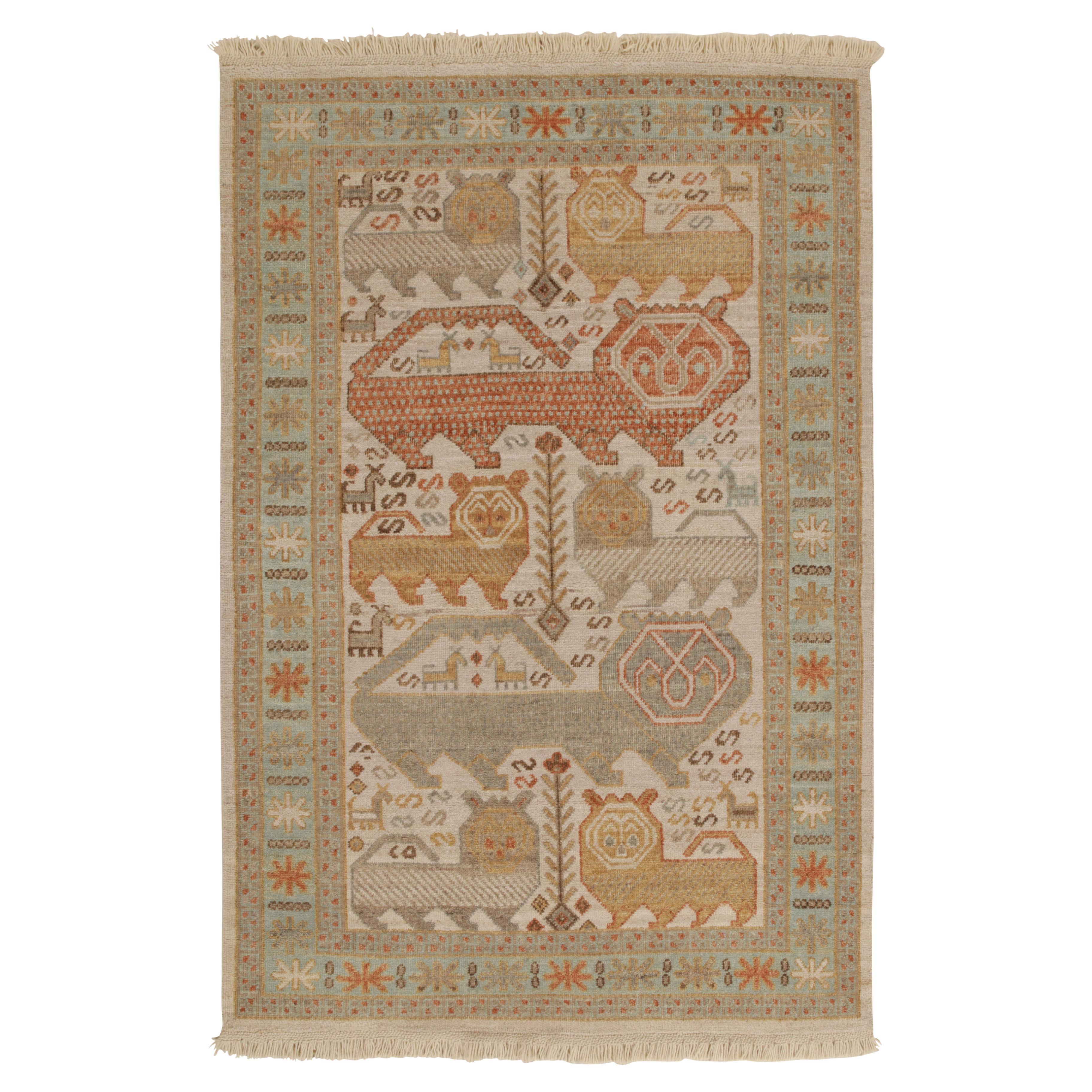 Rug and Kilim's Phulkari Style rug in Red, Brown, Beige Pictorial