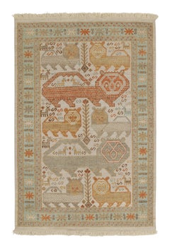 Rug & Kilim’s Tribal Style Rug in Beige-Brown, Blue and Red Pictorials