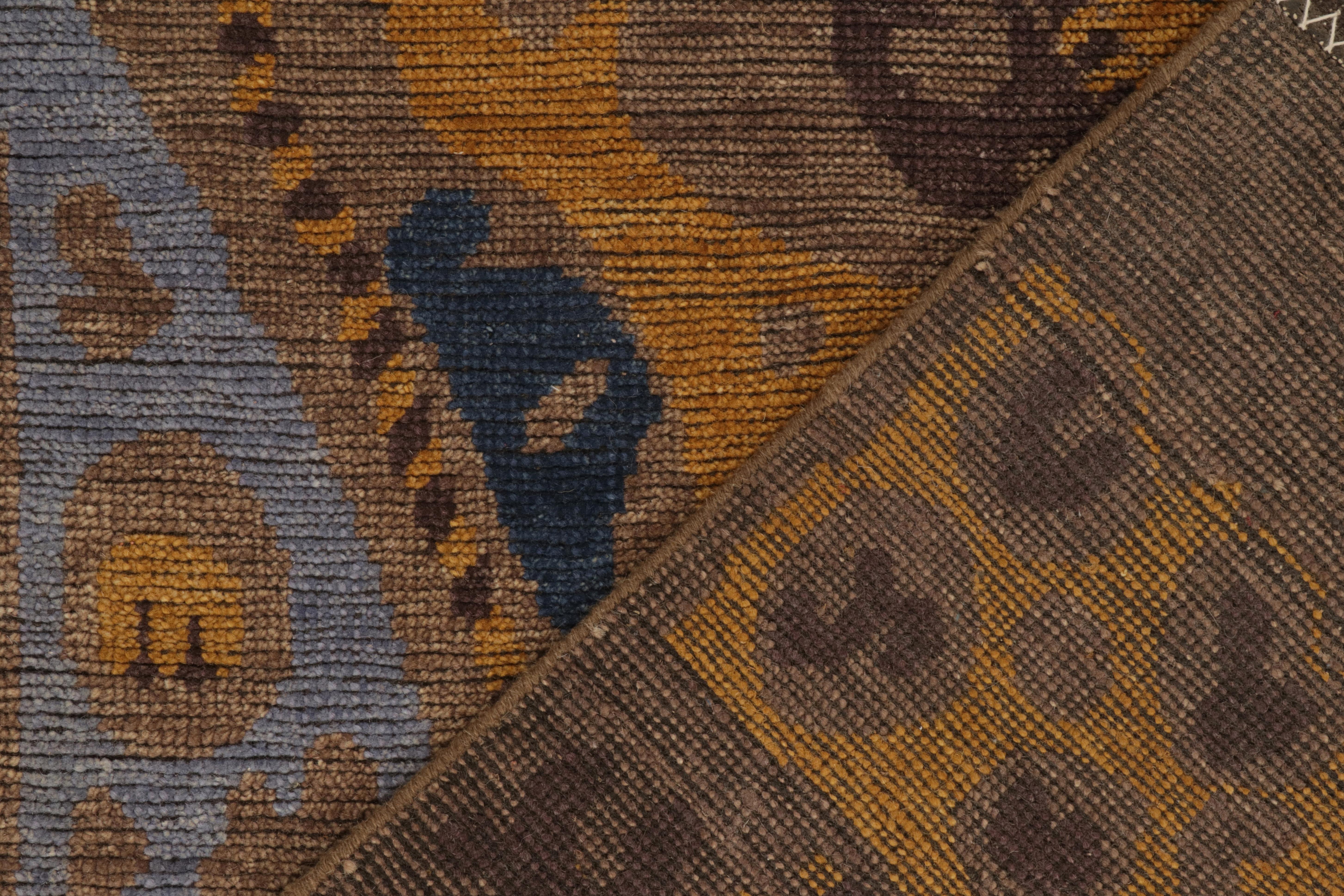 Wool Rug & Kilim’s Tribal style rug in Beige-Brown, Gold and Blue Patterns For Sale