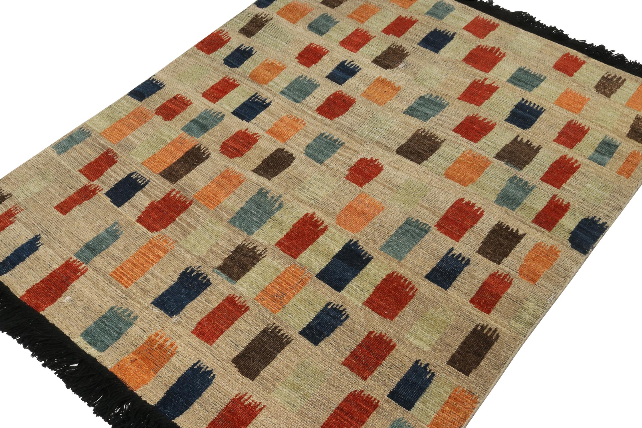 This 4x5 rug is a grand new entry to Rug & Kilim’s custom classics Burano collection. Hand-knotted in Persian wool.
Further on the Design: 
This piece draws on nomadic tribal rug patterns—one of Josh Nazmiyal’s most beloved, rare aesthetics. This