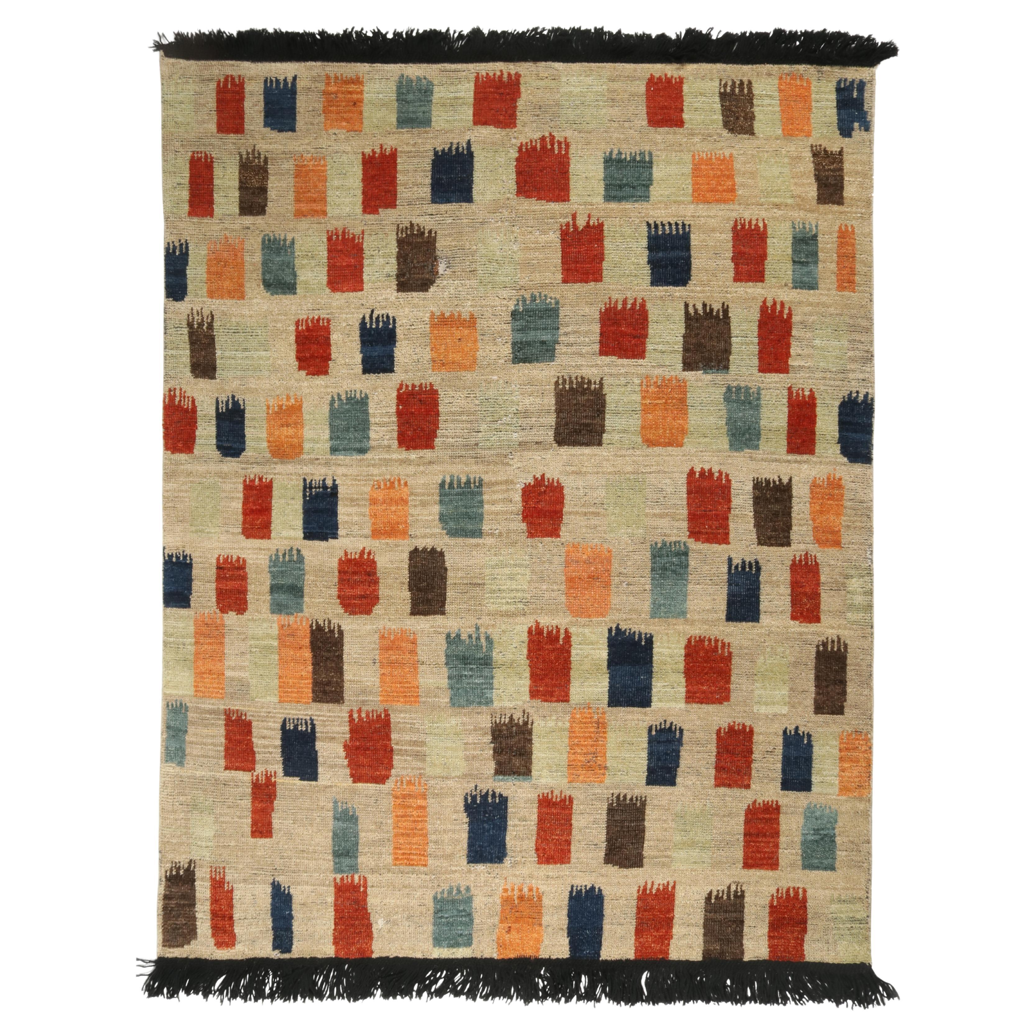Rug and Kilim’s Tribal Style Rug in BeigeBrown with Vibrant Geometric