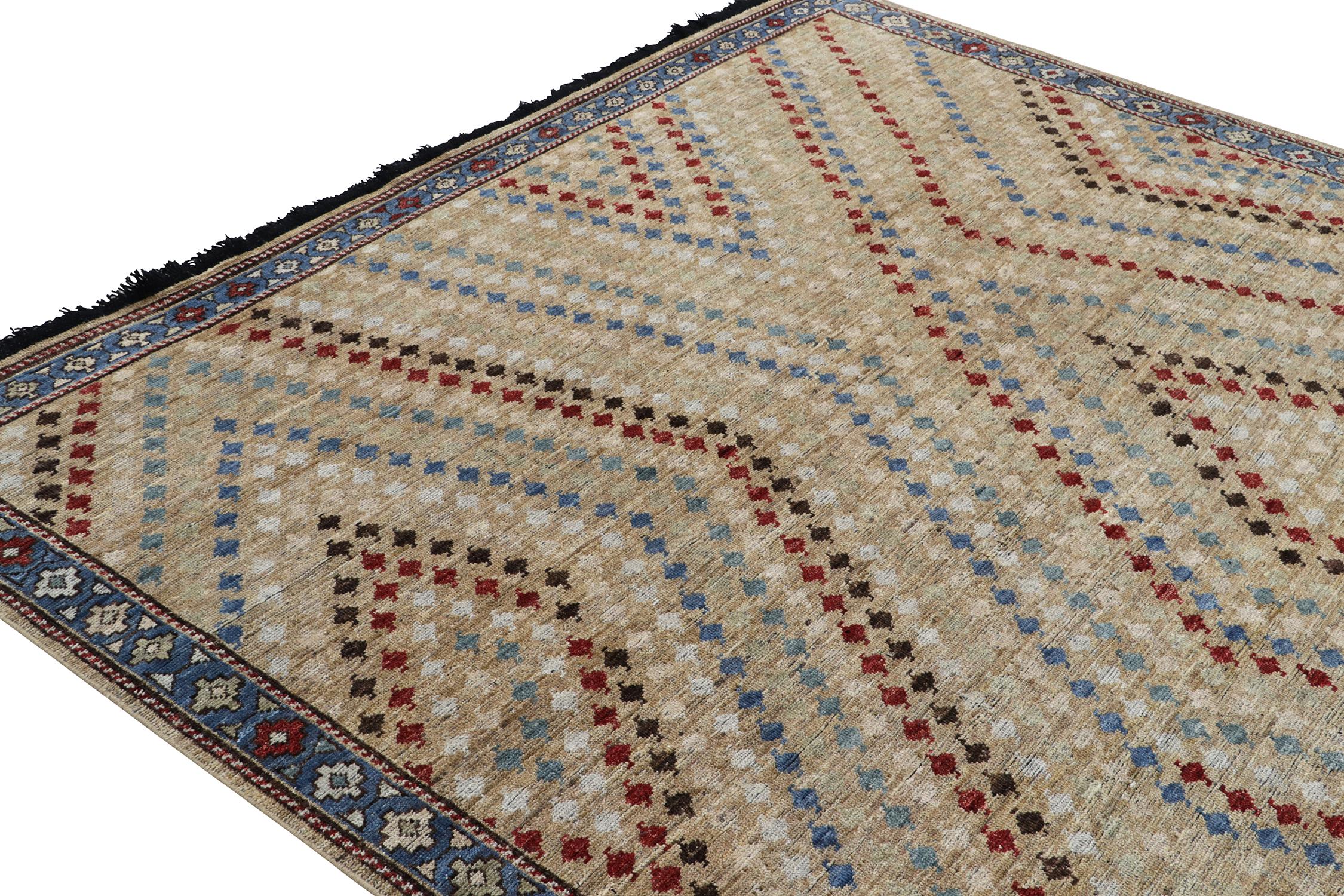 Rug & Kilim’s Tribal Style rug in Beige with Red, Blue & White Geometric Pattern In New Condition For Sale In Long Island City, NY