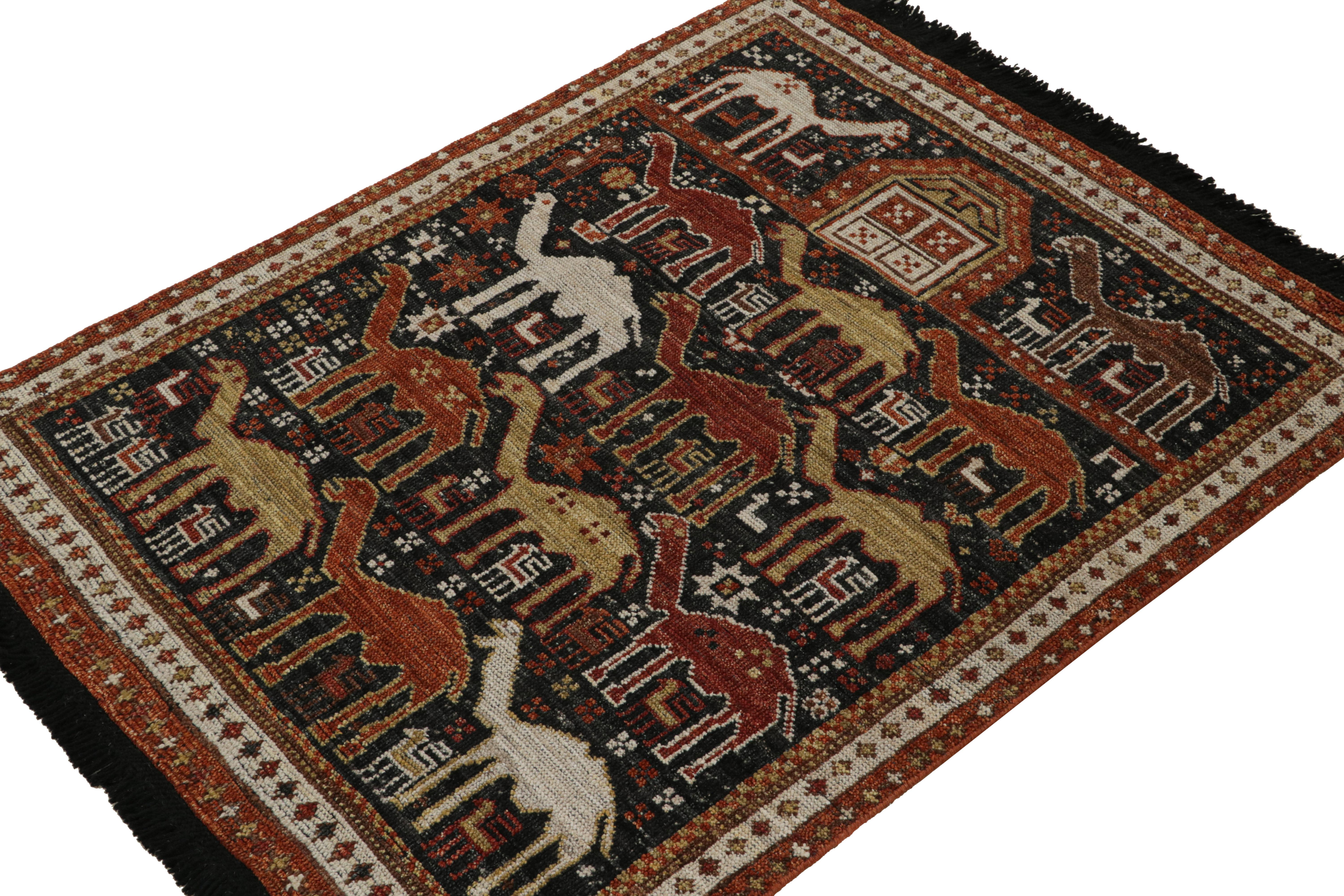 Inspired by antique Caucasian Shirvan rugs, this 3x4 classic style rug from the Burano Collection by Rug & Kilim showcases a montage of distinguished pictorial patterns. The rustic drawing captures the eye with a union of geometric designs,
