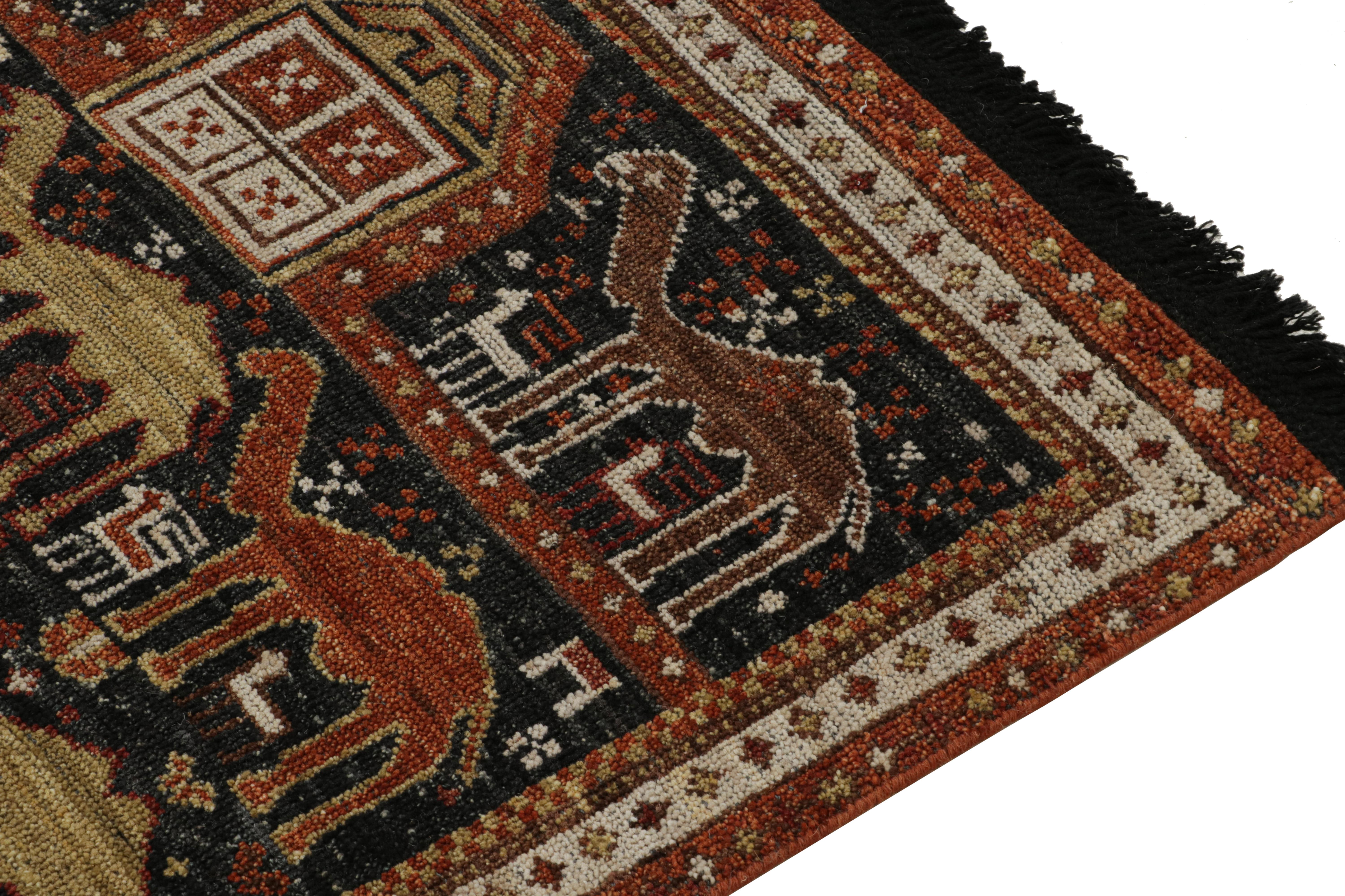 Rug & Kilim’s Tribal Style Rug in Black with Red, Gold-Brown Pictorial Patterns In New Condition For Sale In Long Island City, NY