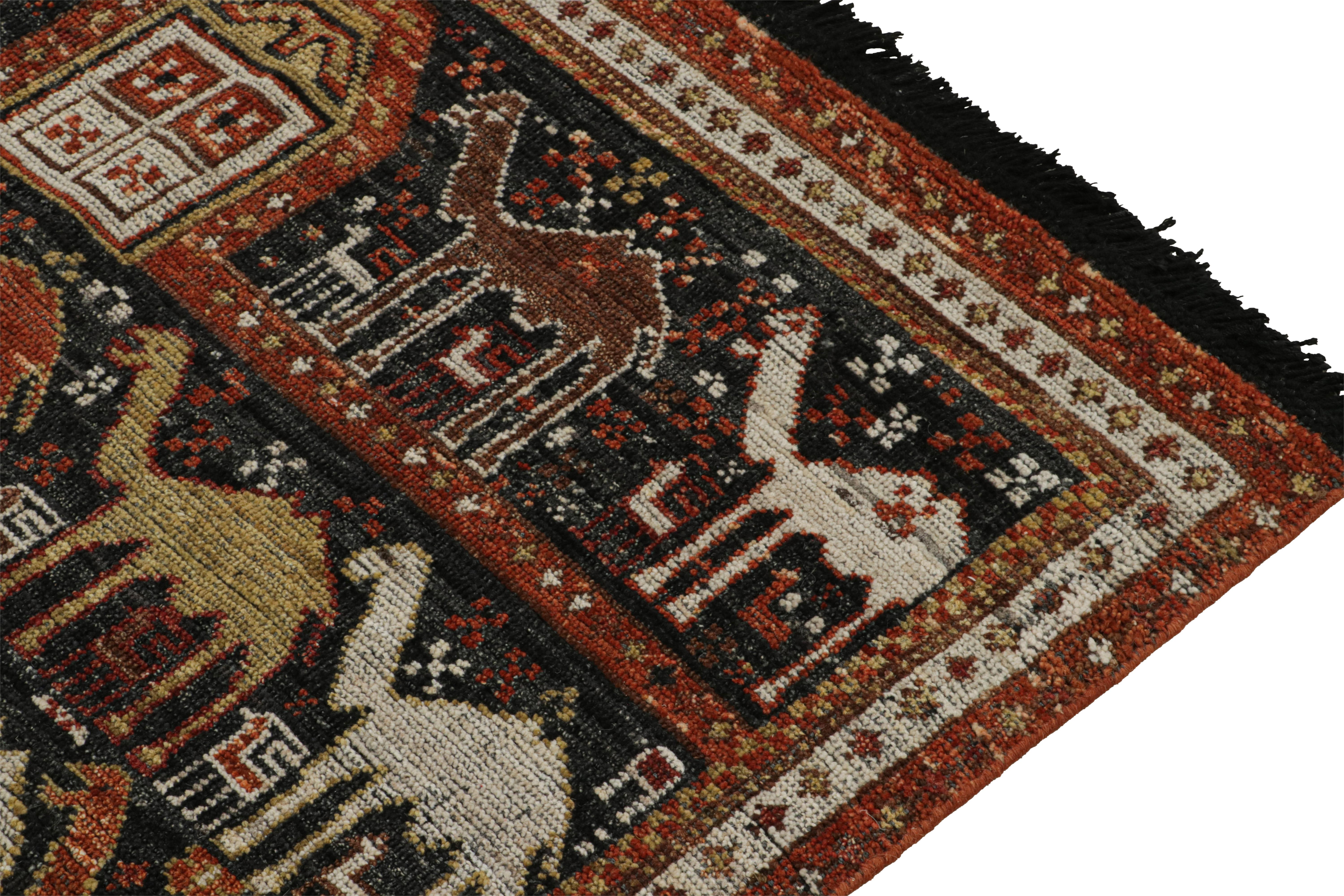 Rug & Kilim’s Tribal Style Rug in Black with Red, Gold-Brown Pictorial Patterns Neuf - En vente à Long Island City, NY