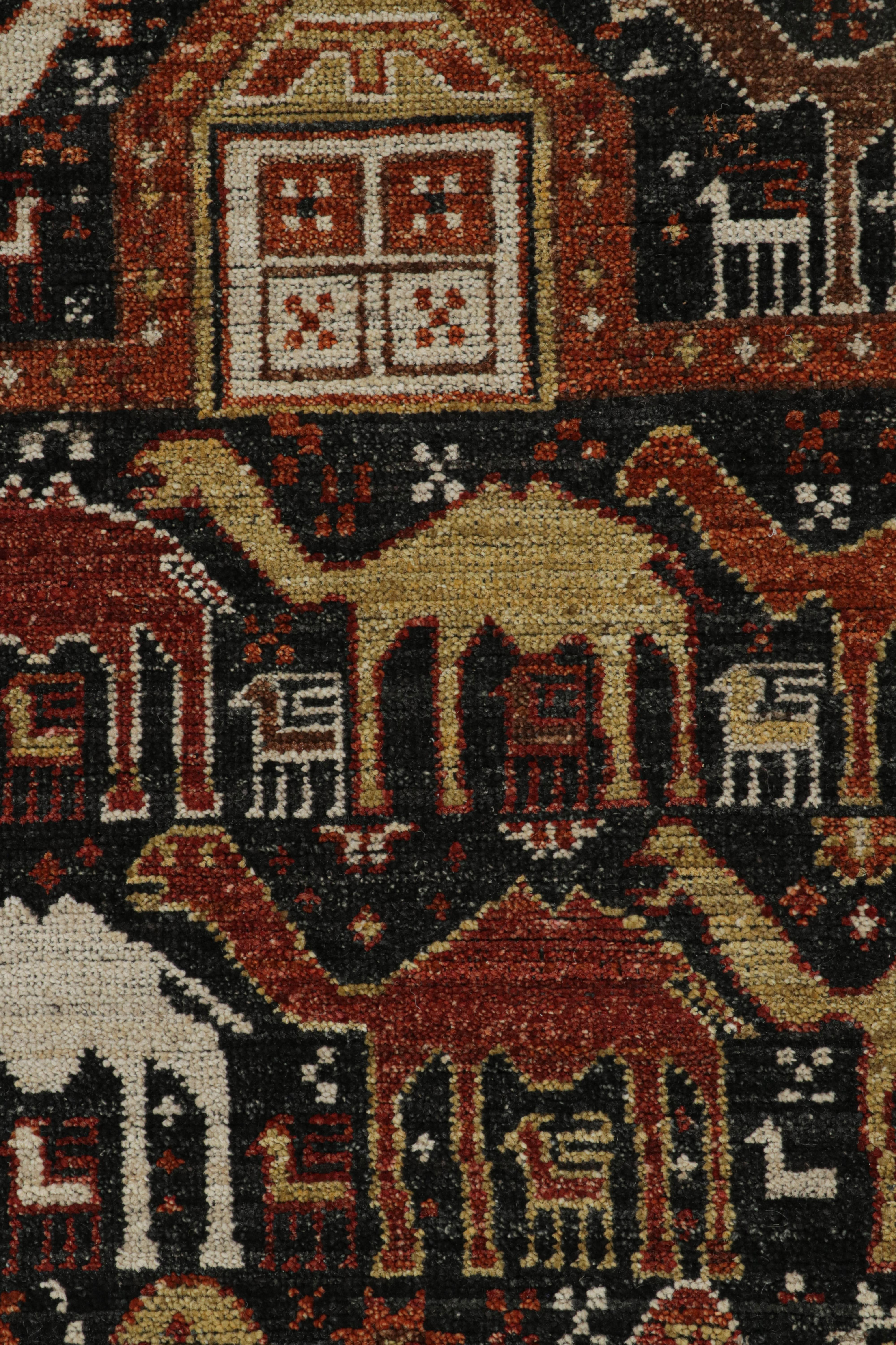 XXIe siècle et contemporain Rug & Kilim’s Tribal style rug in Black with Red, Gold-Brown Pictorial patterns en vente