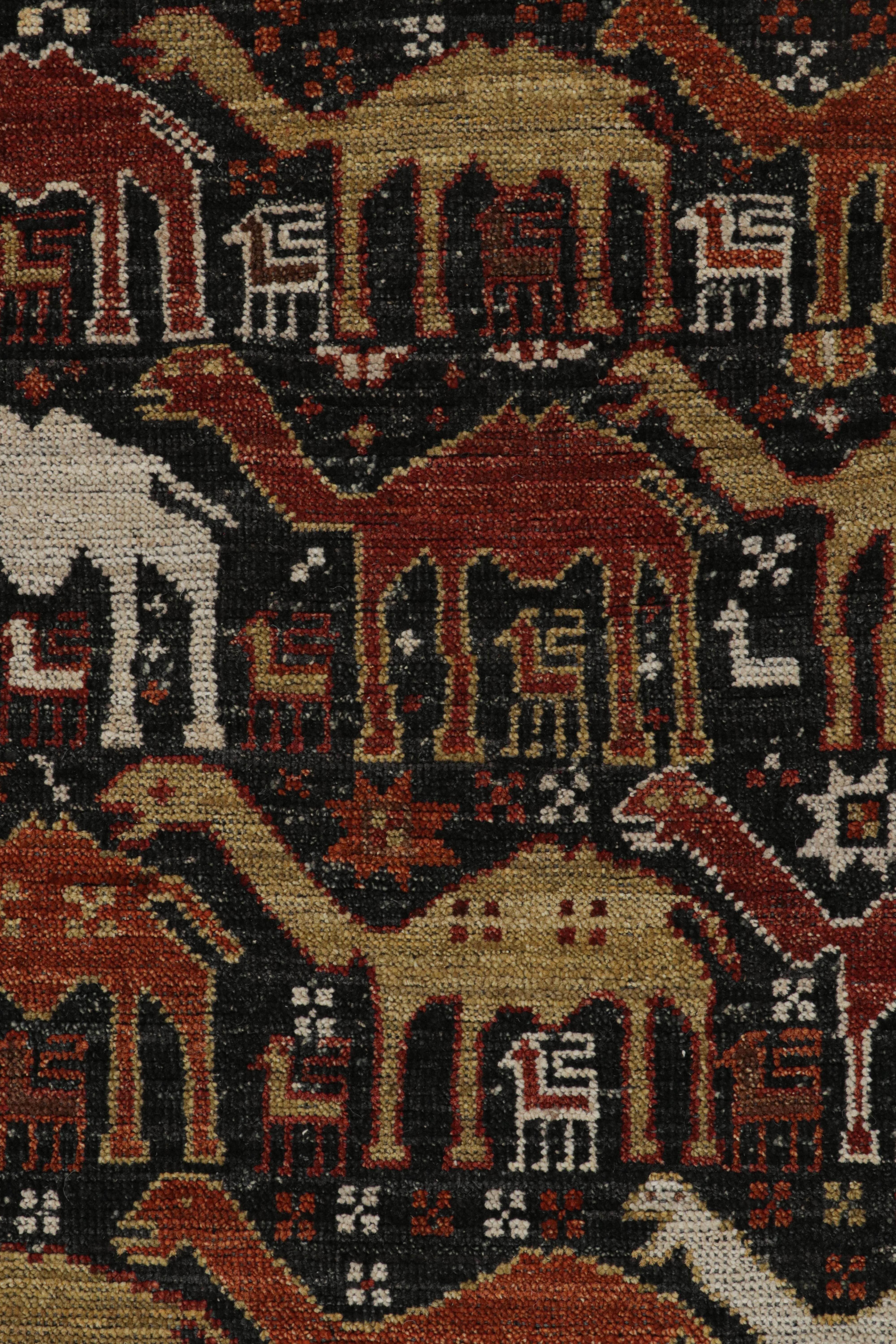 Contemporary Rug & Kilim’s Tribal Style Rug in Black with Red, Gold-Brown Pictorial Patterns For Sale
