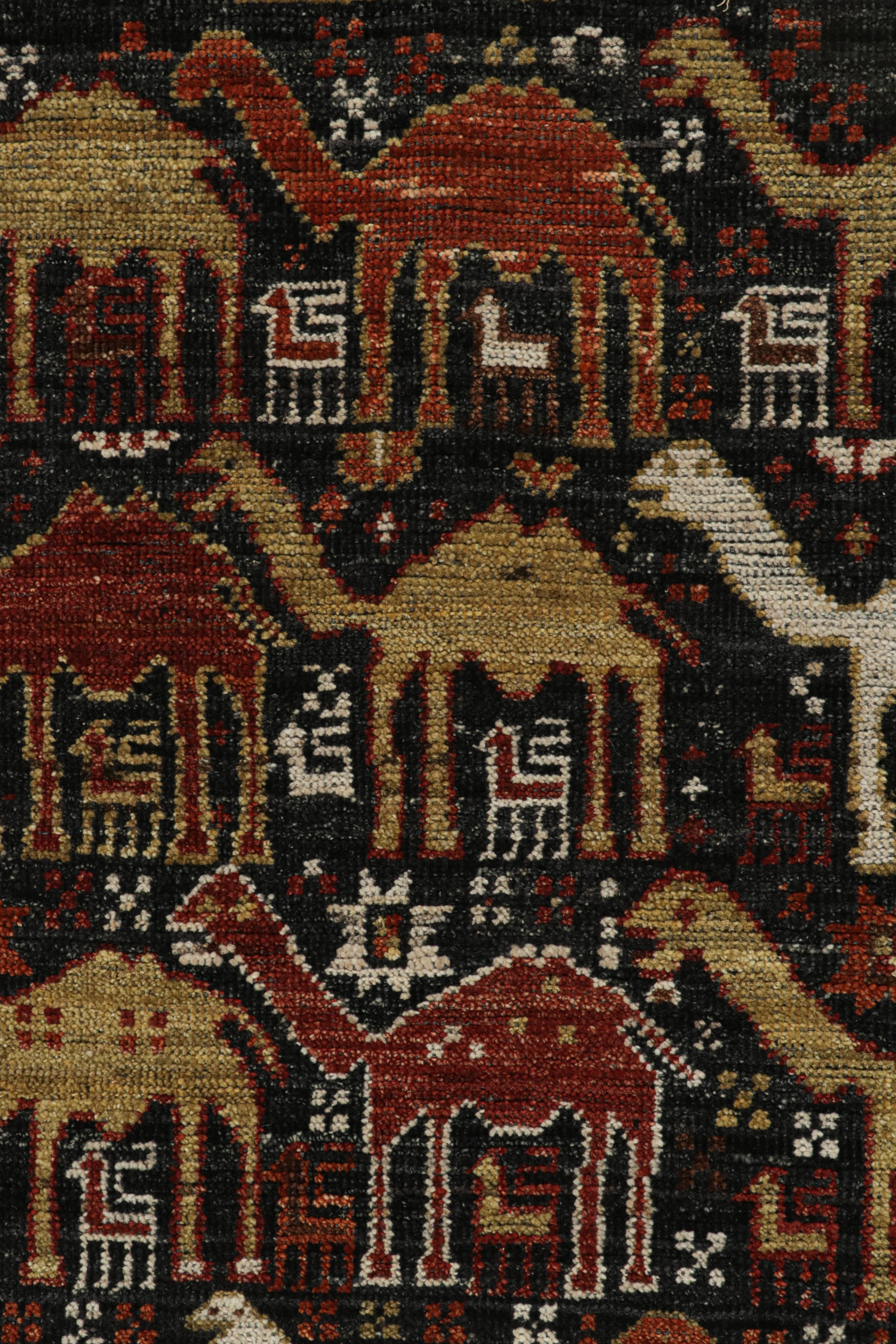 XXIe siècle et contemporain Rug & Kilim’s Tribal Style Rug in Black with Red, Gold-Brown Pictorial Patterns en vente