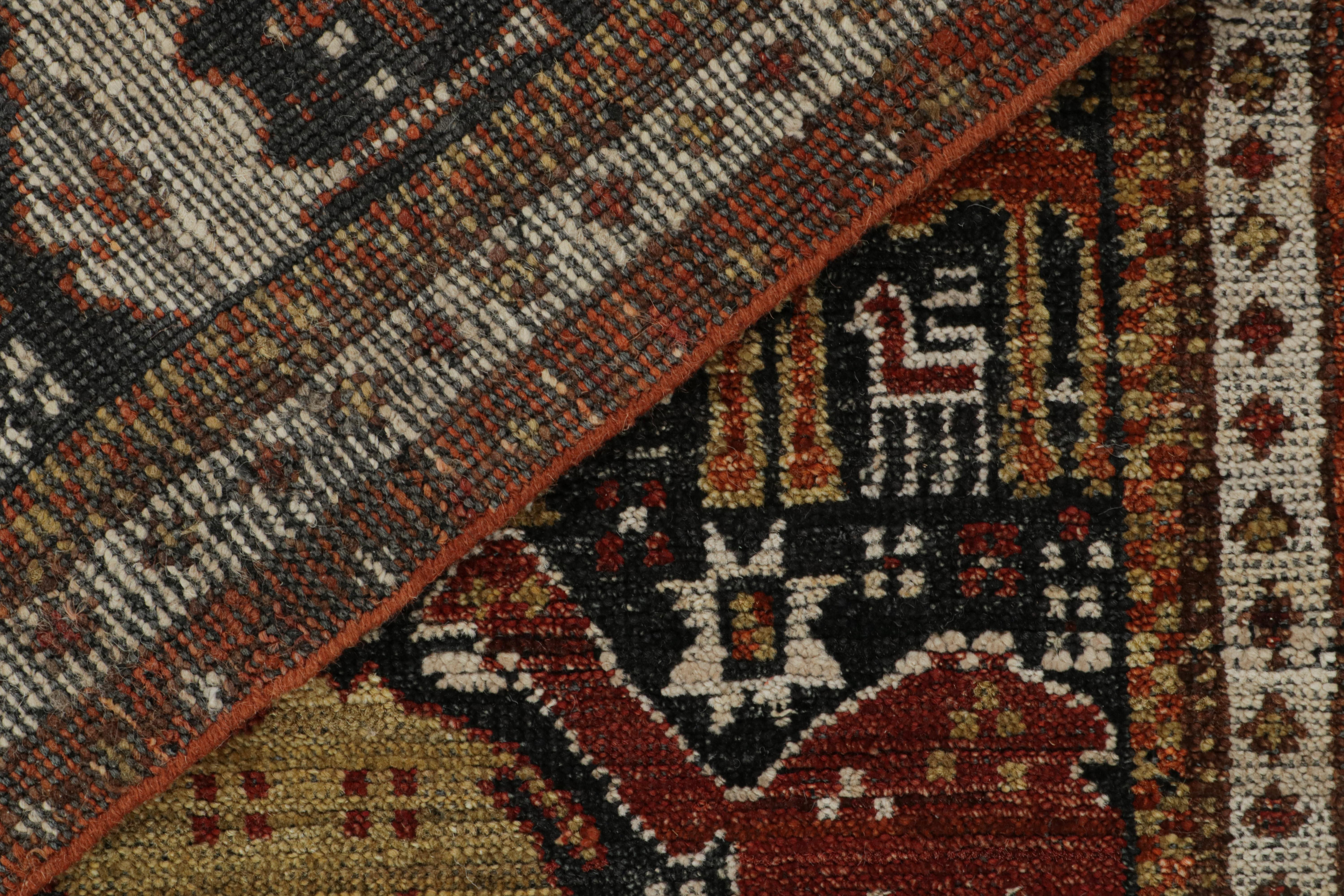 Laine Rug & Kilim’s Tribal Style Rug in Black with Red, Gold-Brown Pictorial Patterns en vente