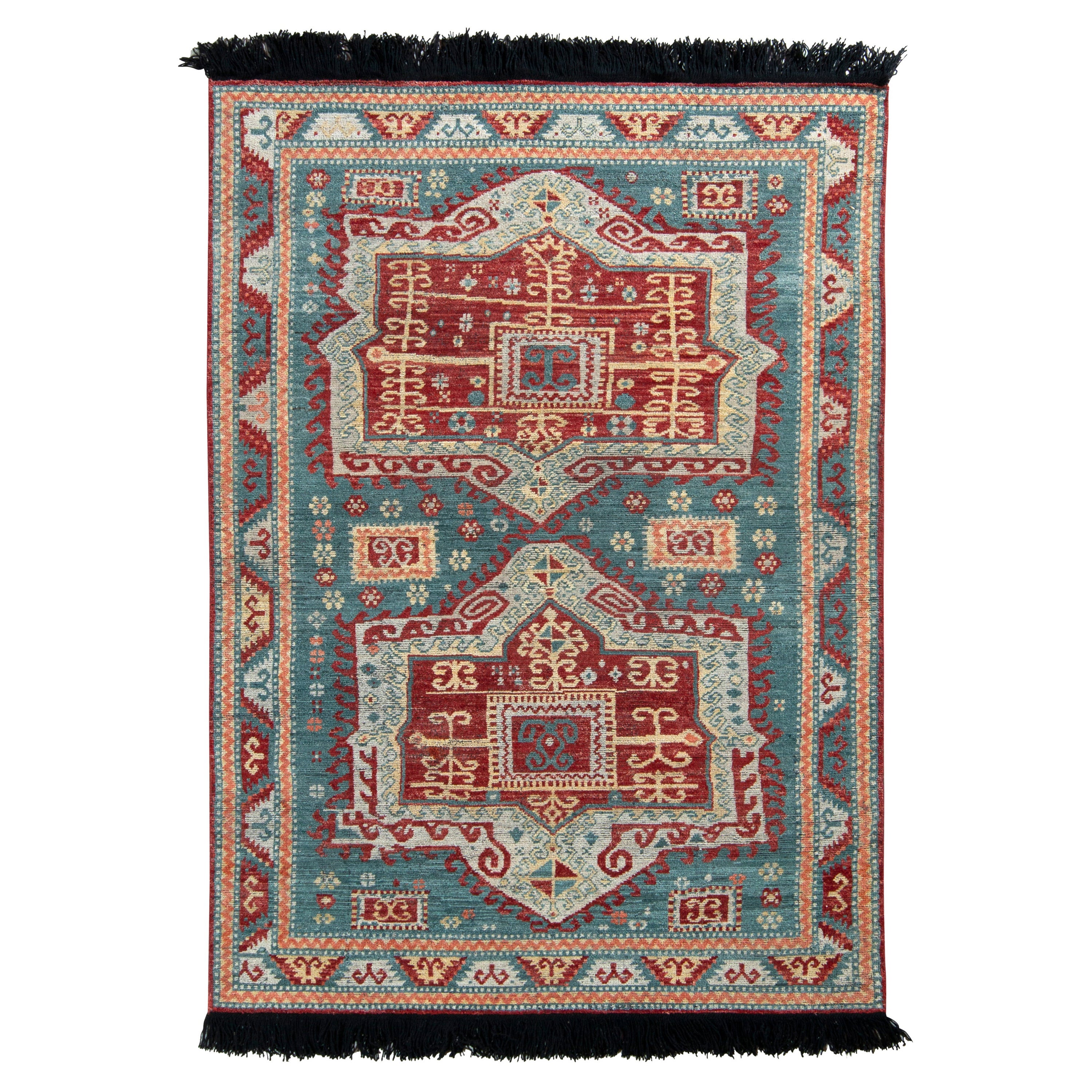 Teppich im Stammesstil von Teppich & Kilims mit blauem und rotem Medaillonmuster